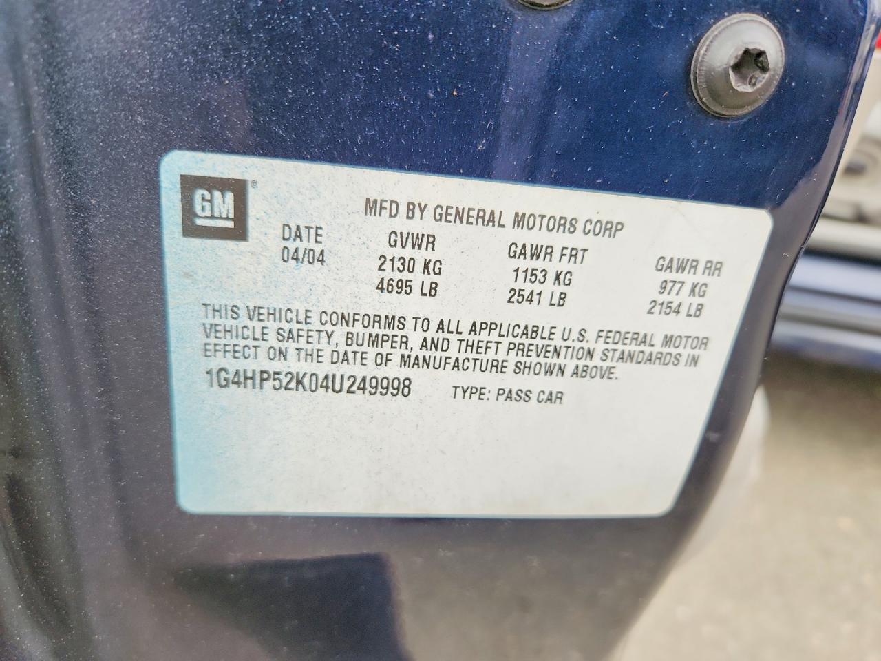 2004 Buick Lesabre Blue vin: 1G4HP52K04U249998