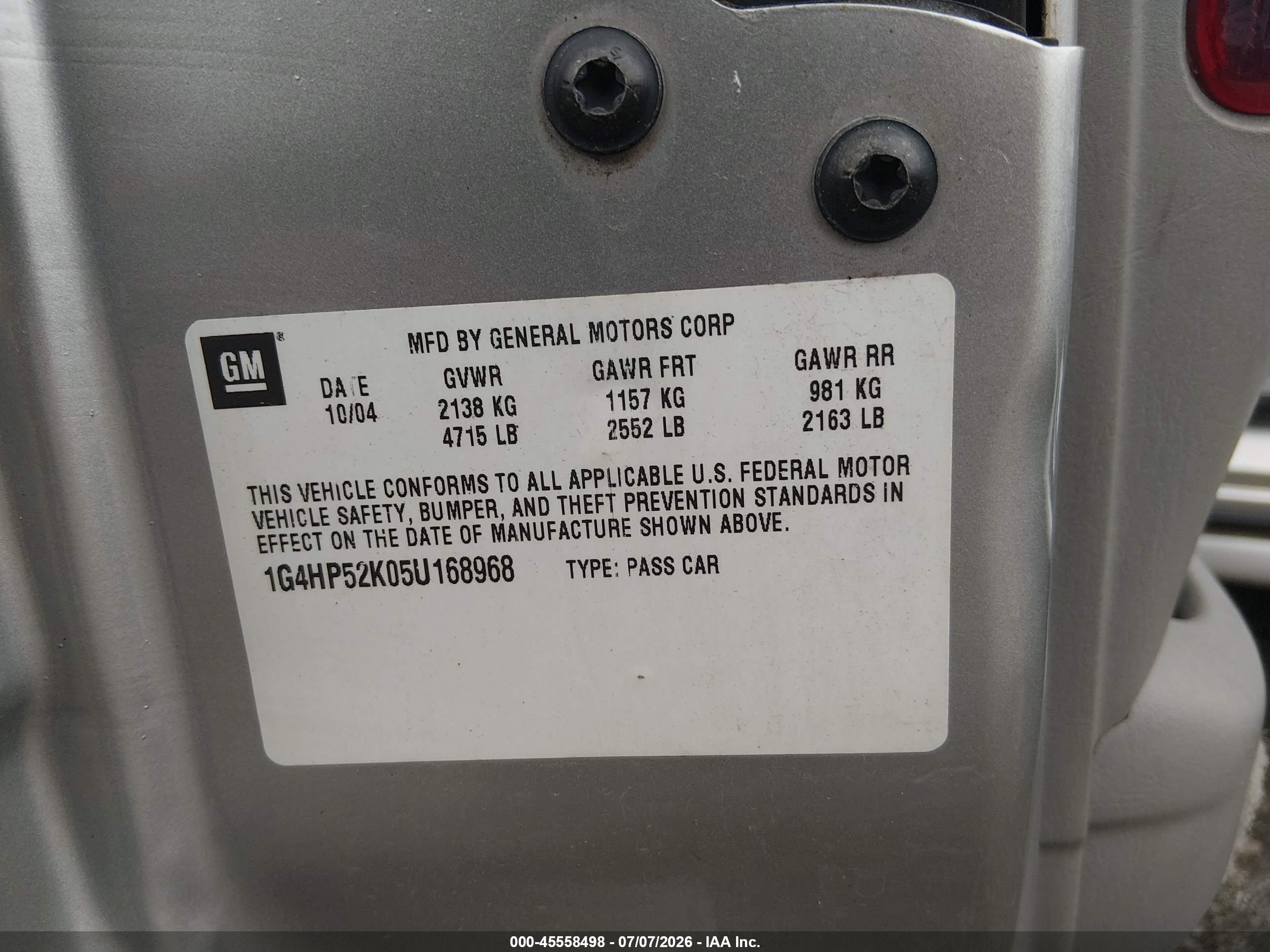 2005 Buick Lesabre Custom Gray vin: 1G4HP52K05U168968