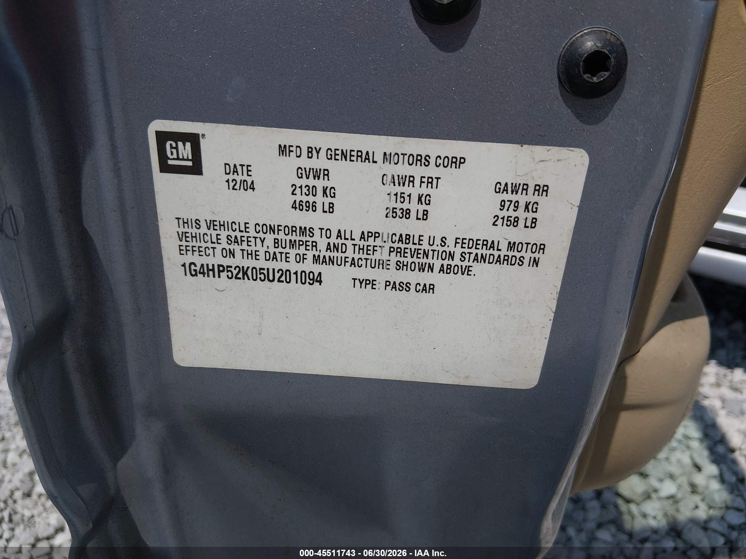 2005 Buick Lesabre Custom Blue vin: 1G4HP52K05U201094