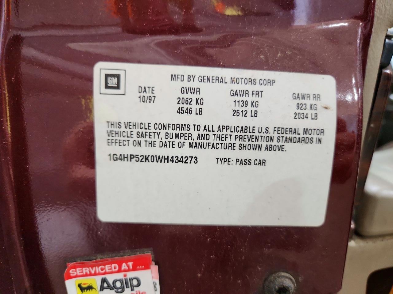1998 Buick Lesabre Custom Maroon vin: 1G4HP52K0WH434273