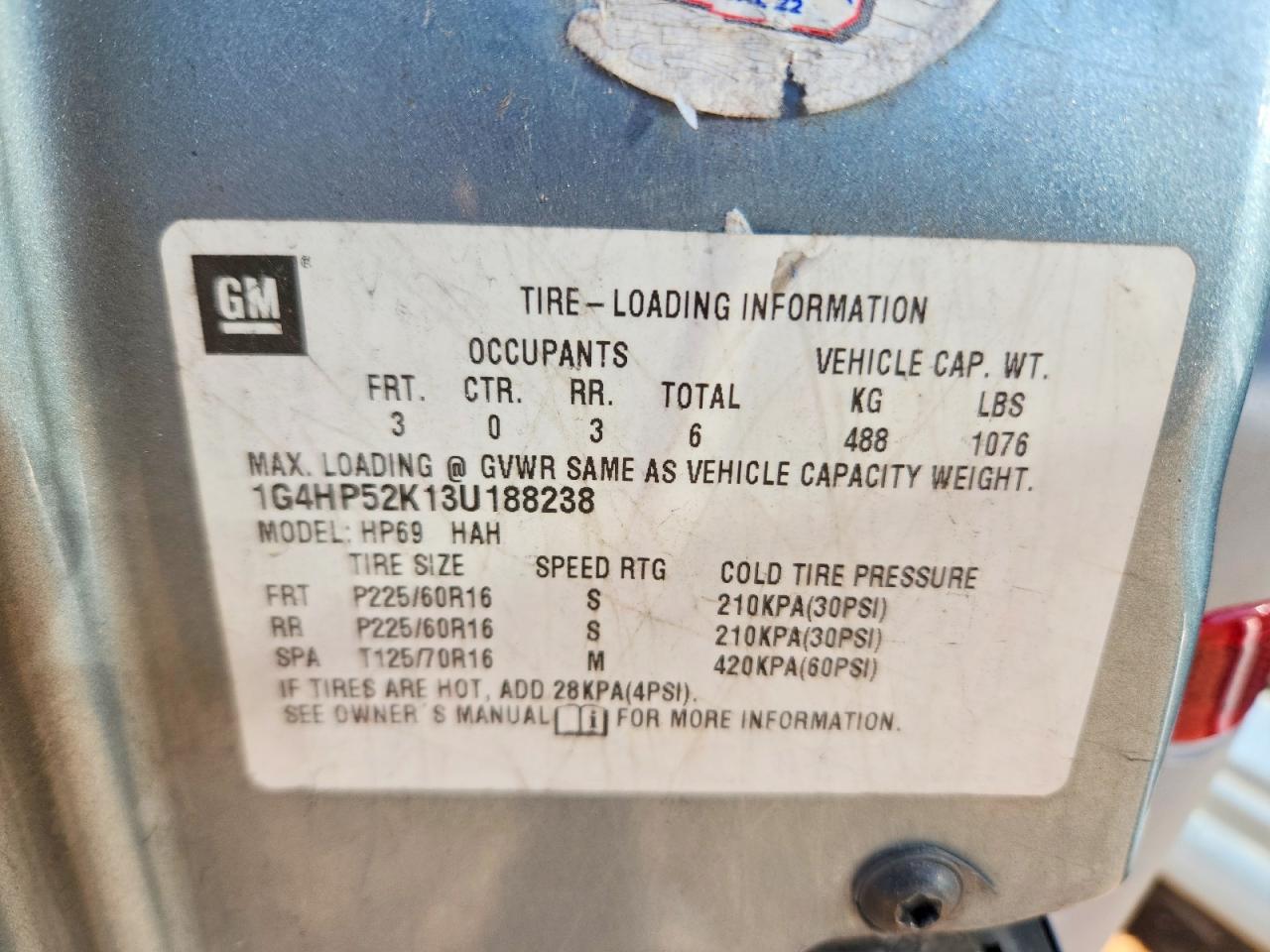 2003 Buick Lesabre Custom Blue vin: 1G4HP52K13U188238