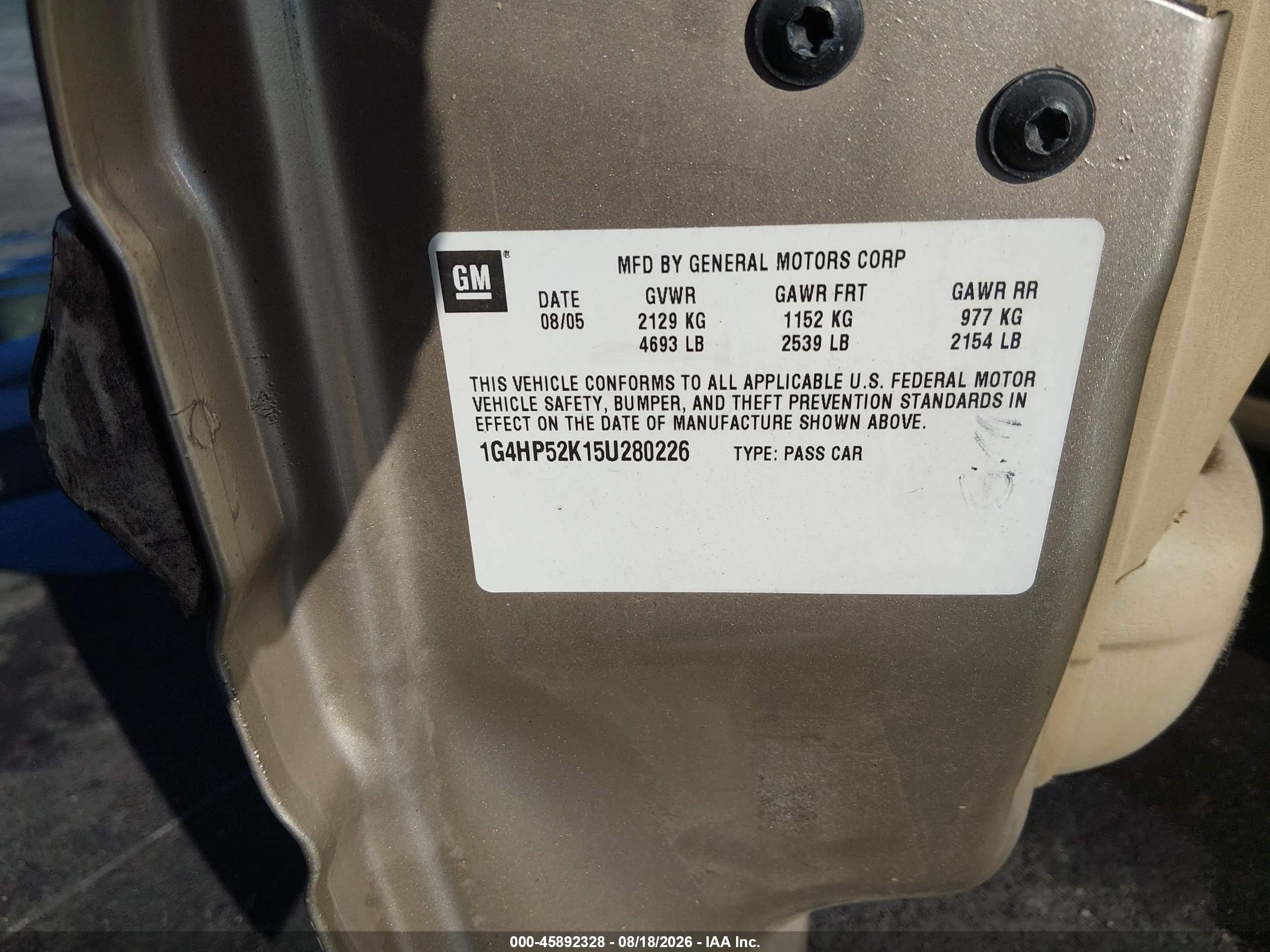2005 Buick Lesabre Custom Золотой vin: 1G4HP52K15U280226