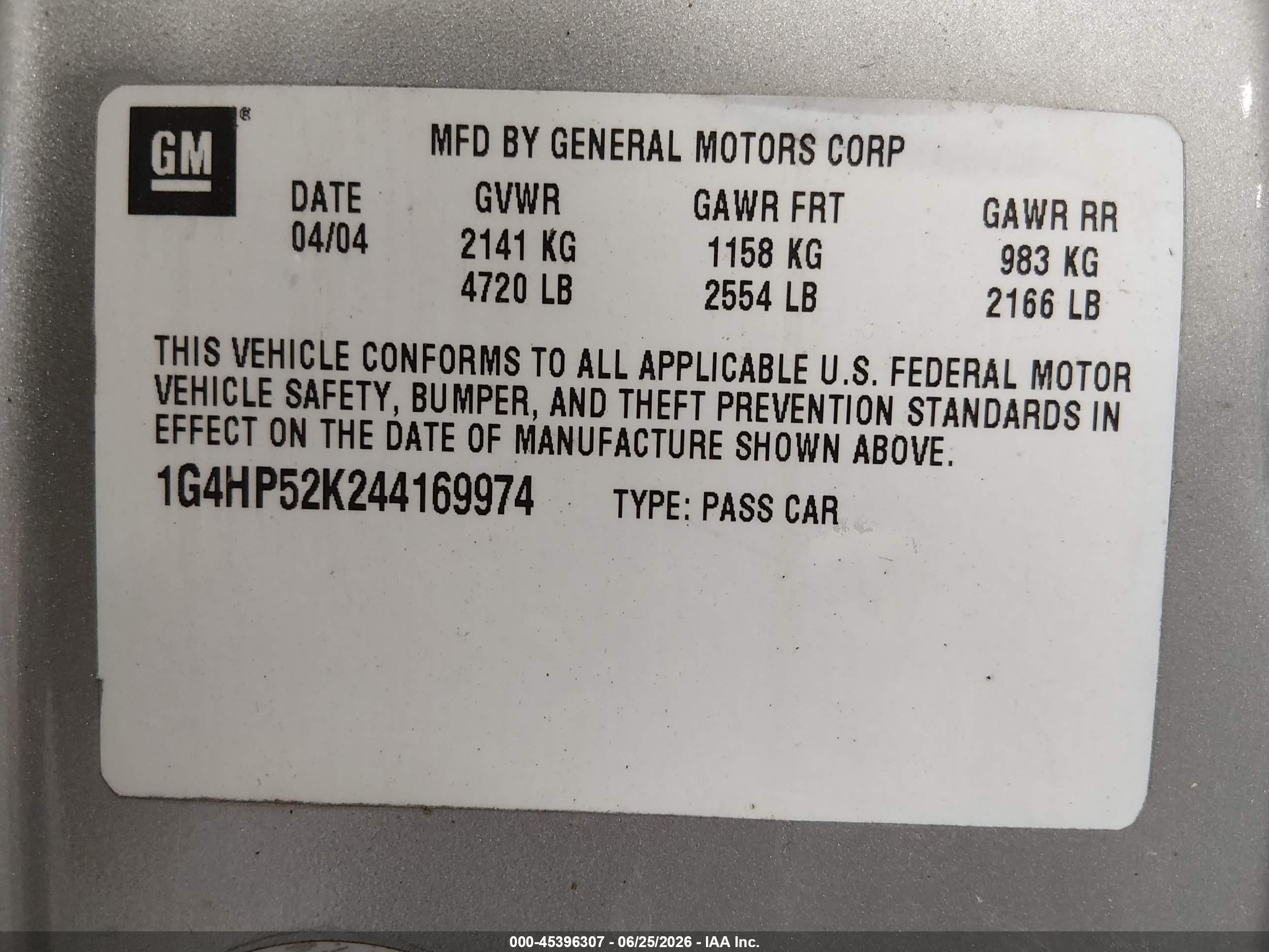 2004 Buick Lesabre Custom Silver vin: 1G4HP52K244169974