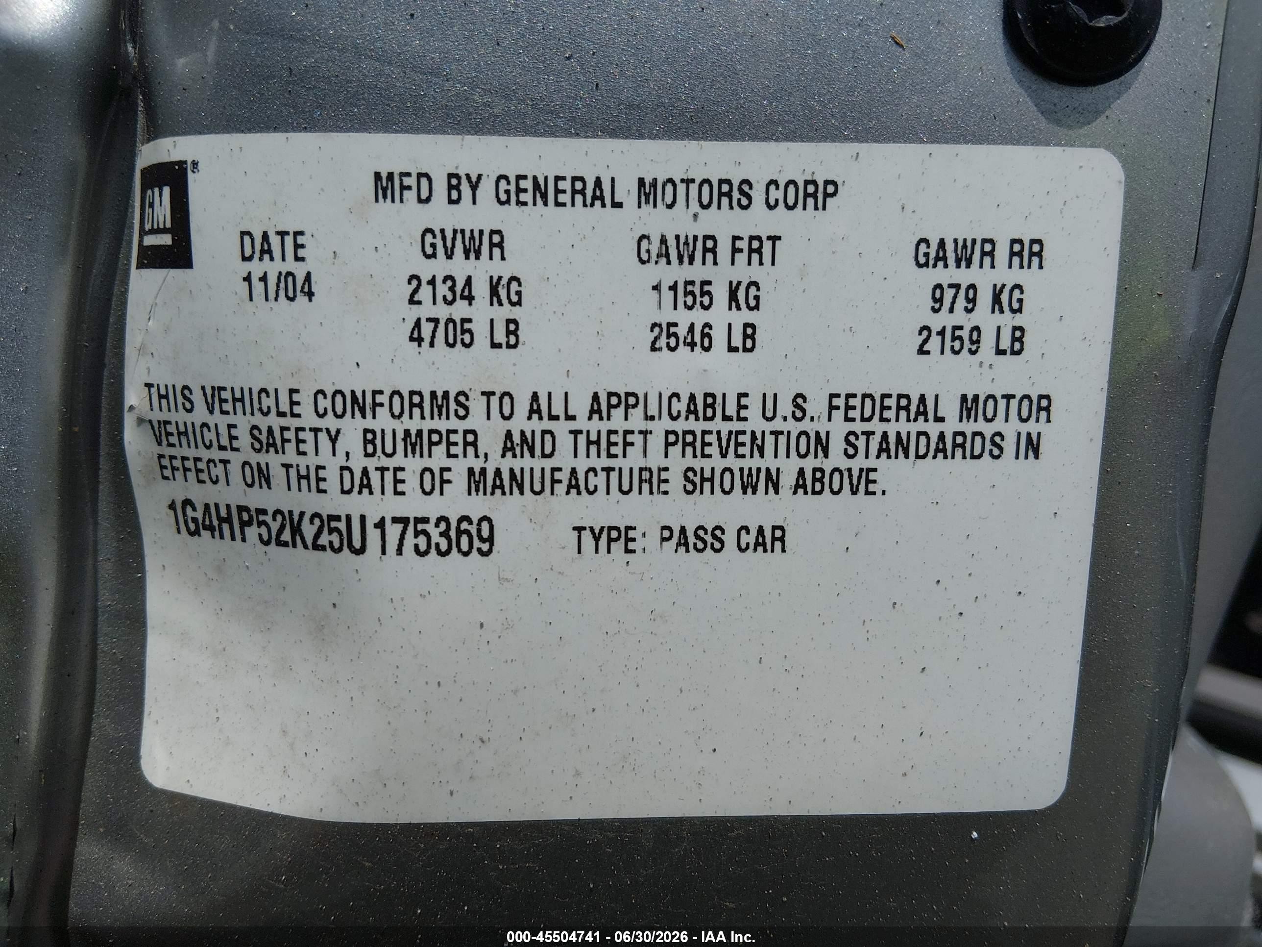 2005 Buick Lesabre Custom Серебряный vin: 1G4HP52K25U175369