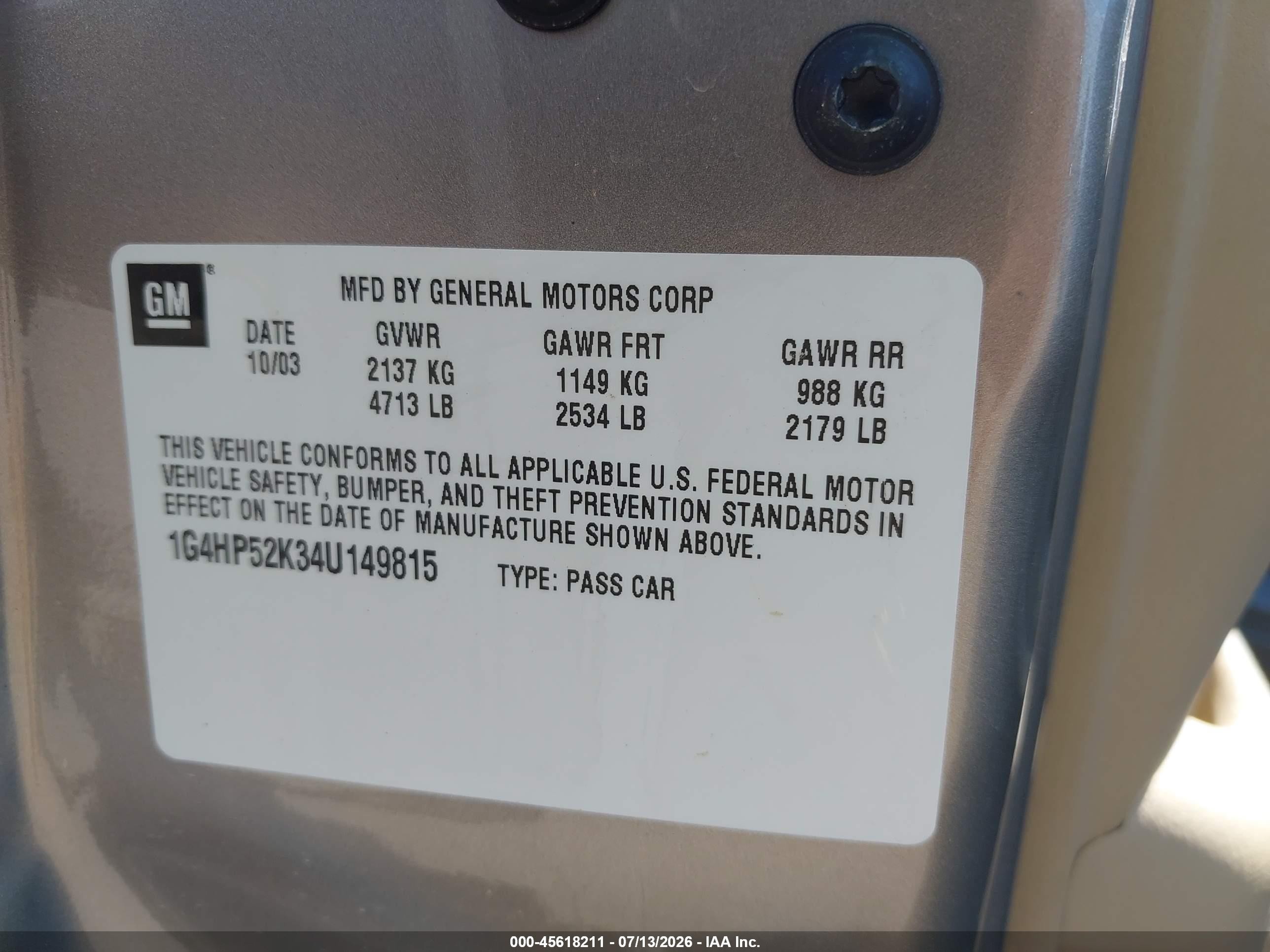 2004 Buick Lesabre Custom Beige vin: 1G4HP52K34U149815
