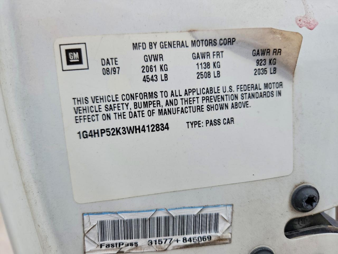 1998 Buick Lesabre Custom White vin: 1G4HP52K3WH412834