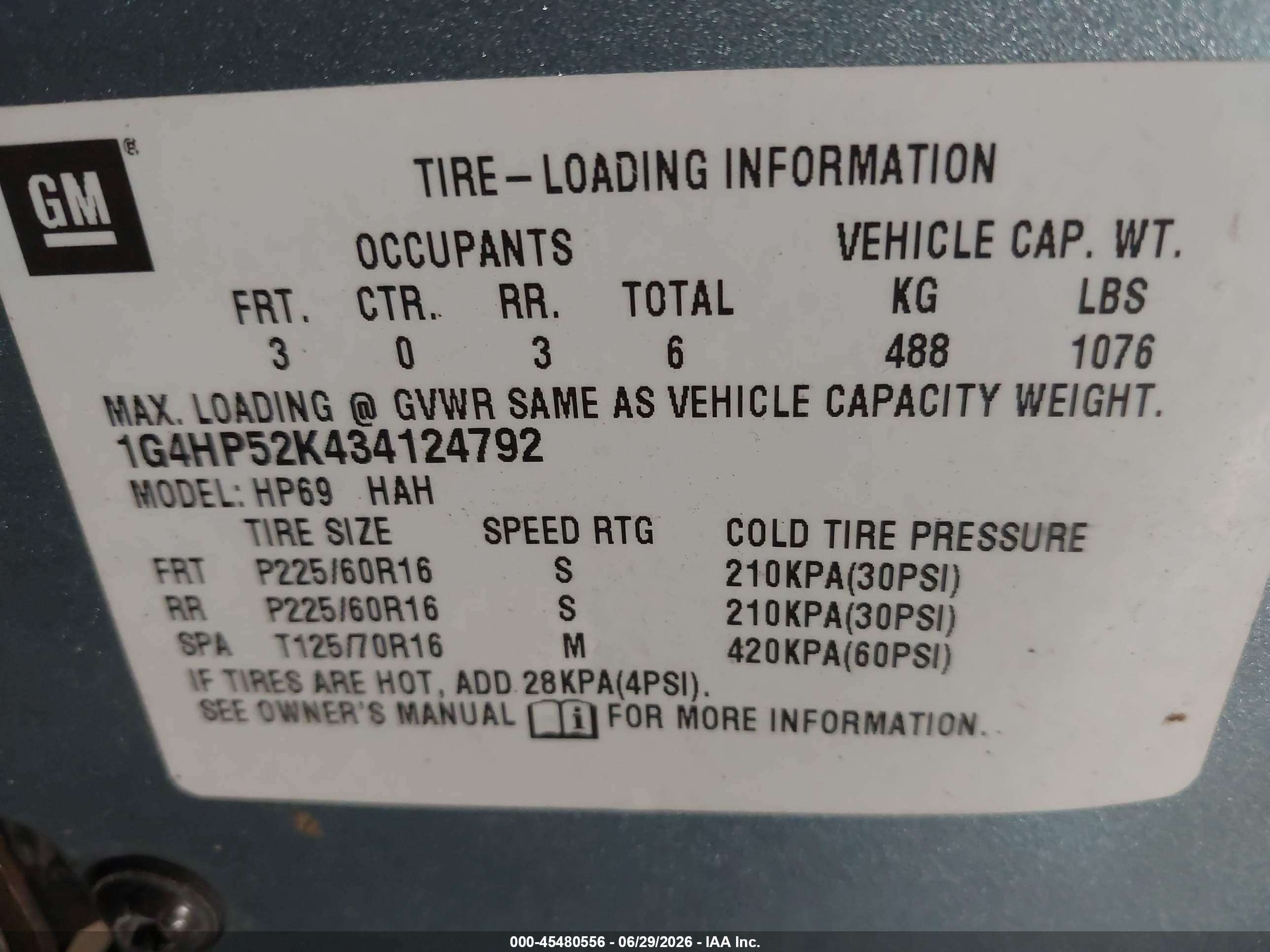 2003 Buick Lesabre Custom Light Blue vin: 1G4HP52K434124792