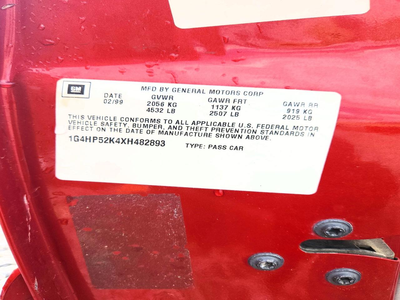 1999 Buick Lesabre Custom Red vin: 1G4HP52K4XH482893