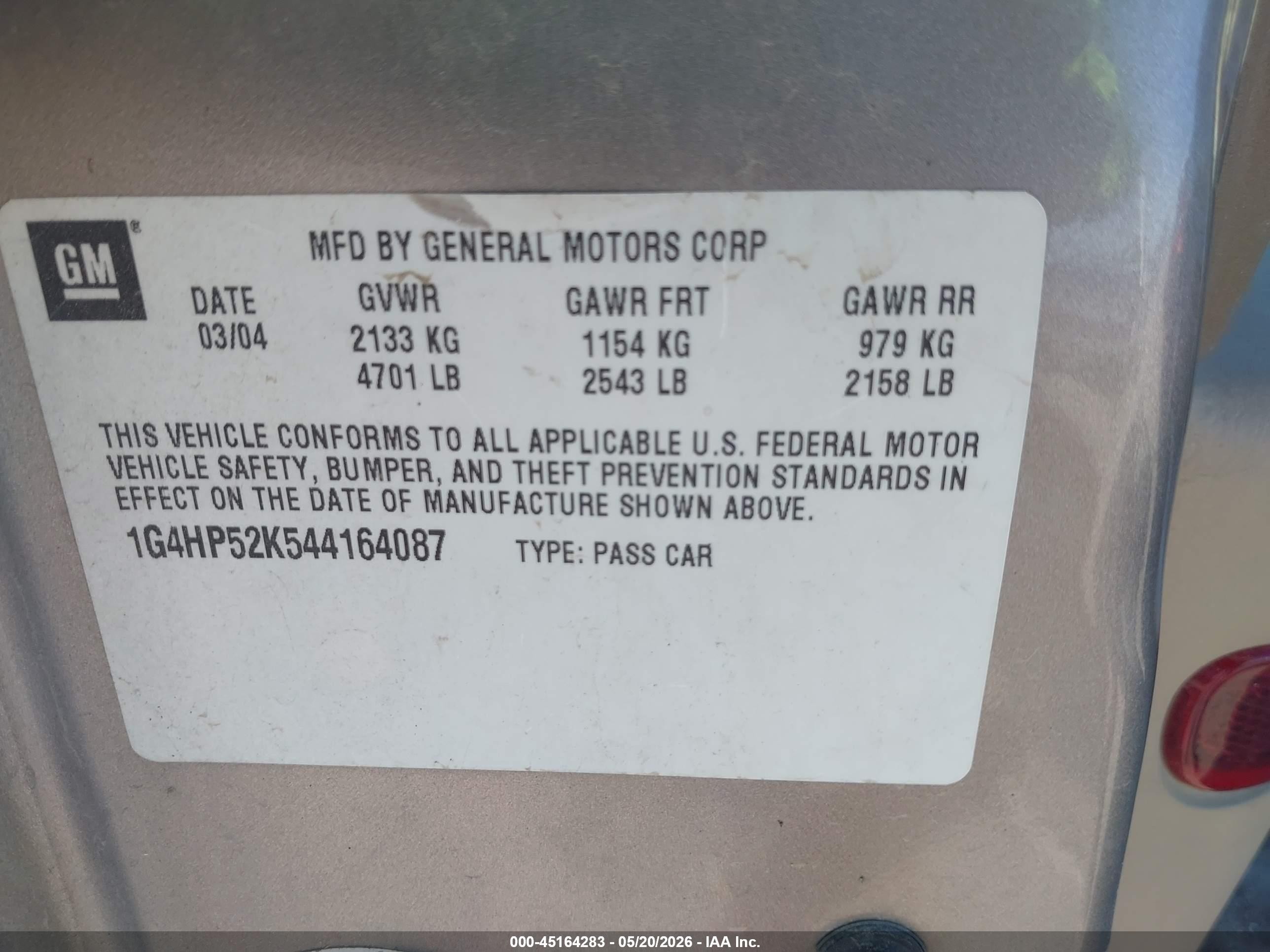 2004 Buick Lesabre Custom Бежевый vin: 1G4HP52K544164087