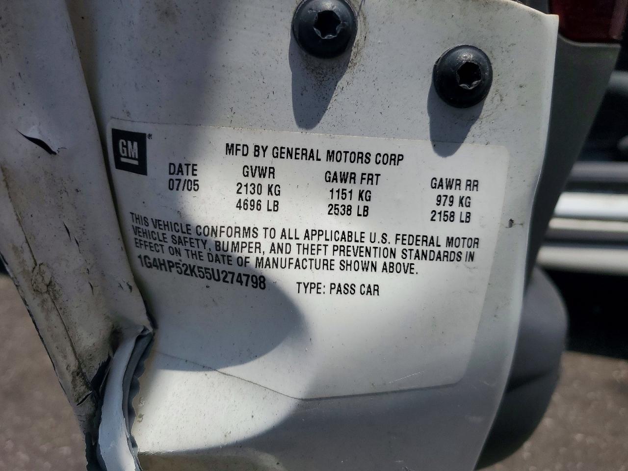 2005 Buick Lesabre Custom White vin: 1G4HP52K55U274798