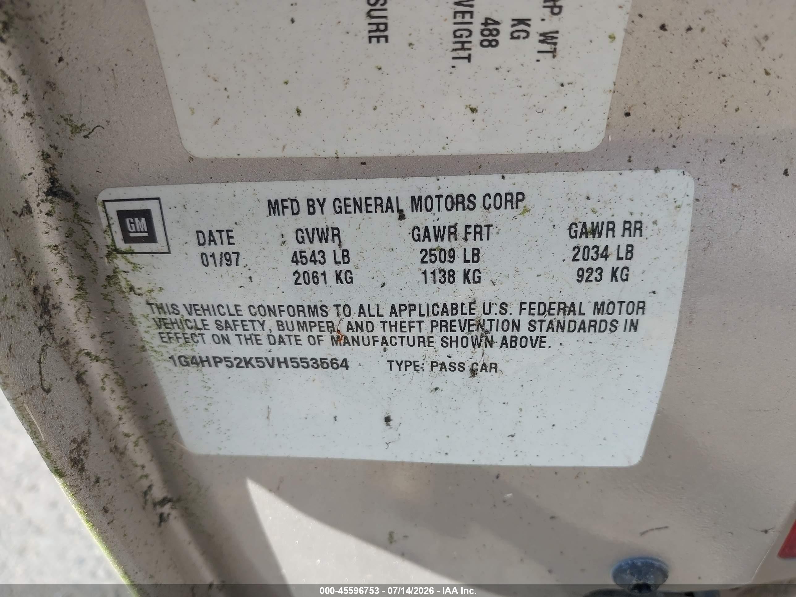 1997 Buick Lesabre Custom Gray vin: 1G4HP52K5VH553564
