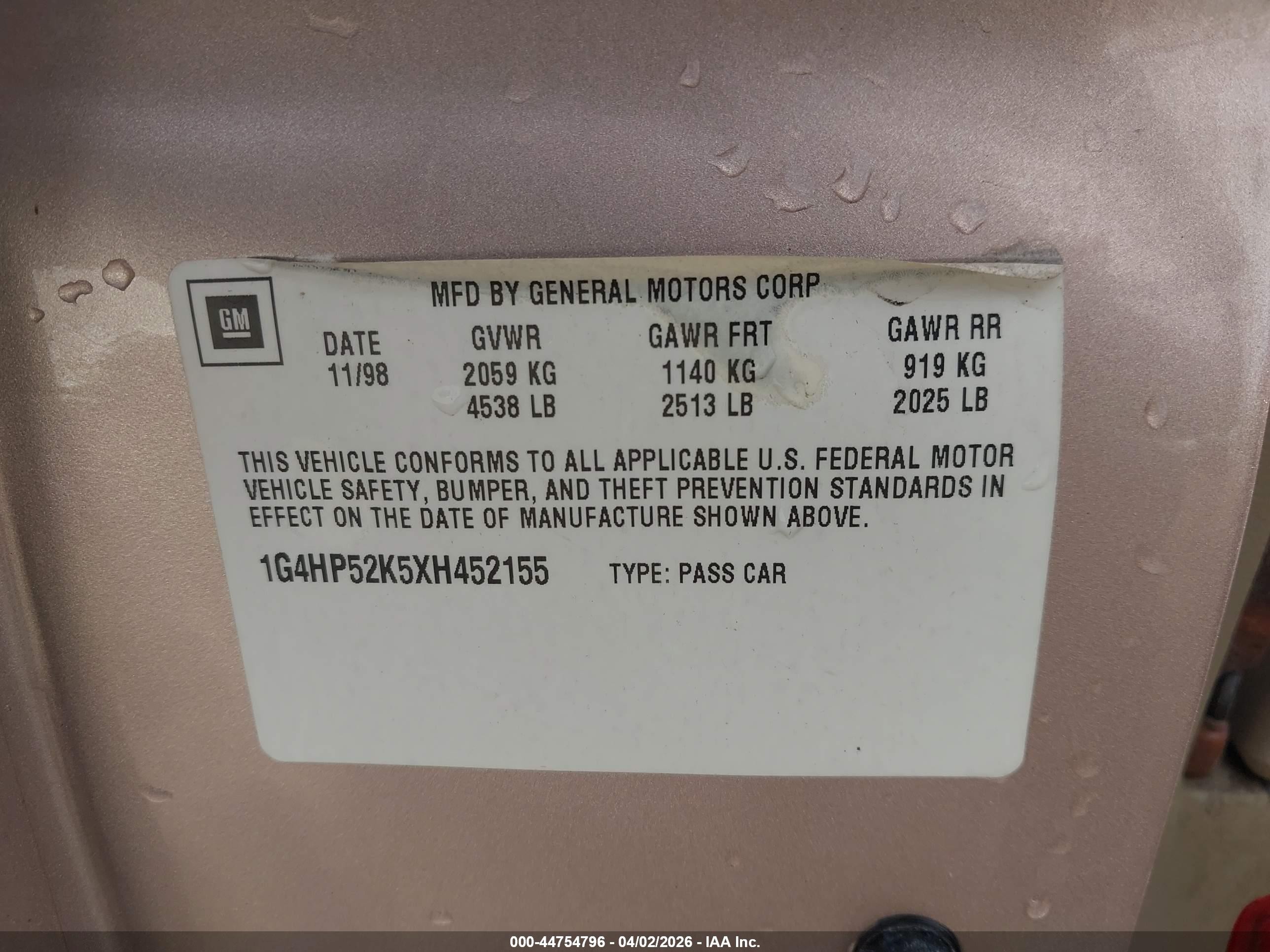 1999 Buick Lesabre Custom Cmi Beige vin: 1G4HP52K5XH452155