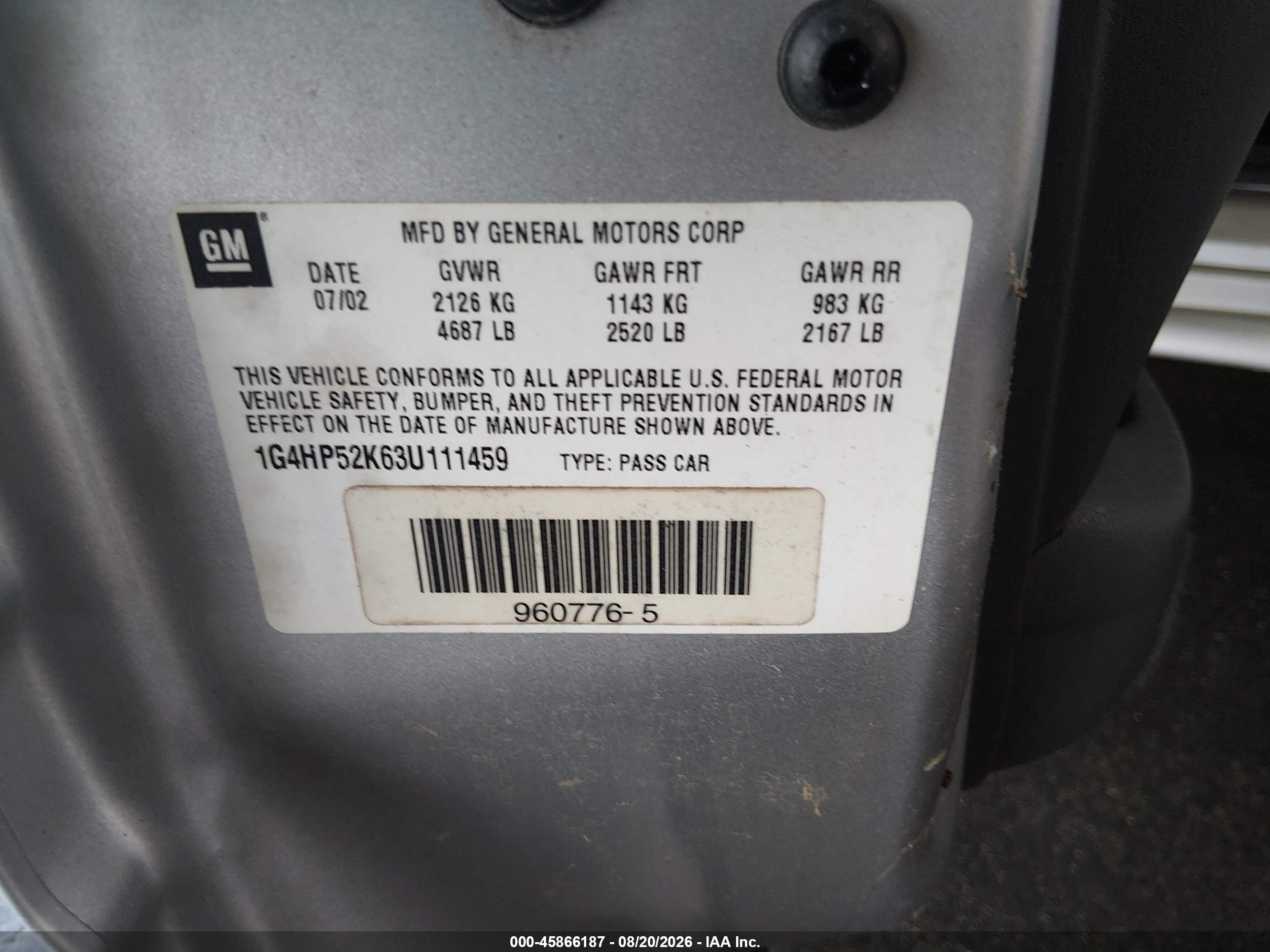 2003 Buick Lesabre Custom Silver vin: 1G4HP52K63U111459