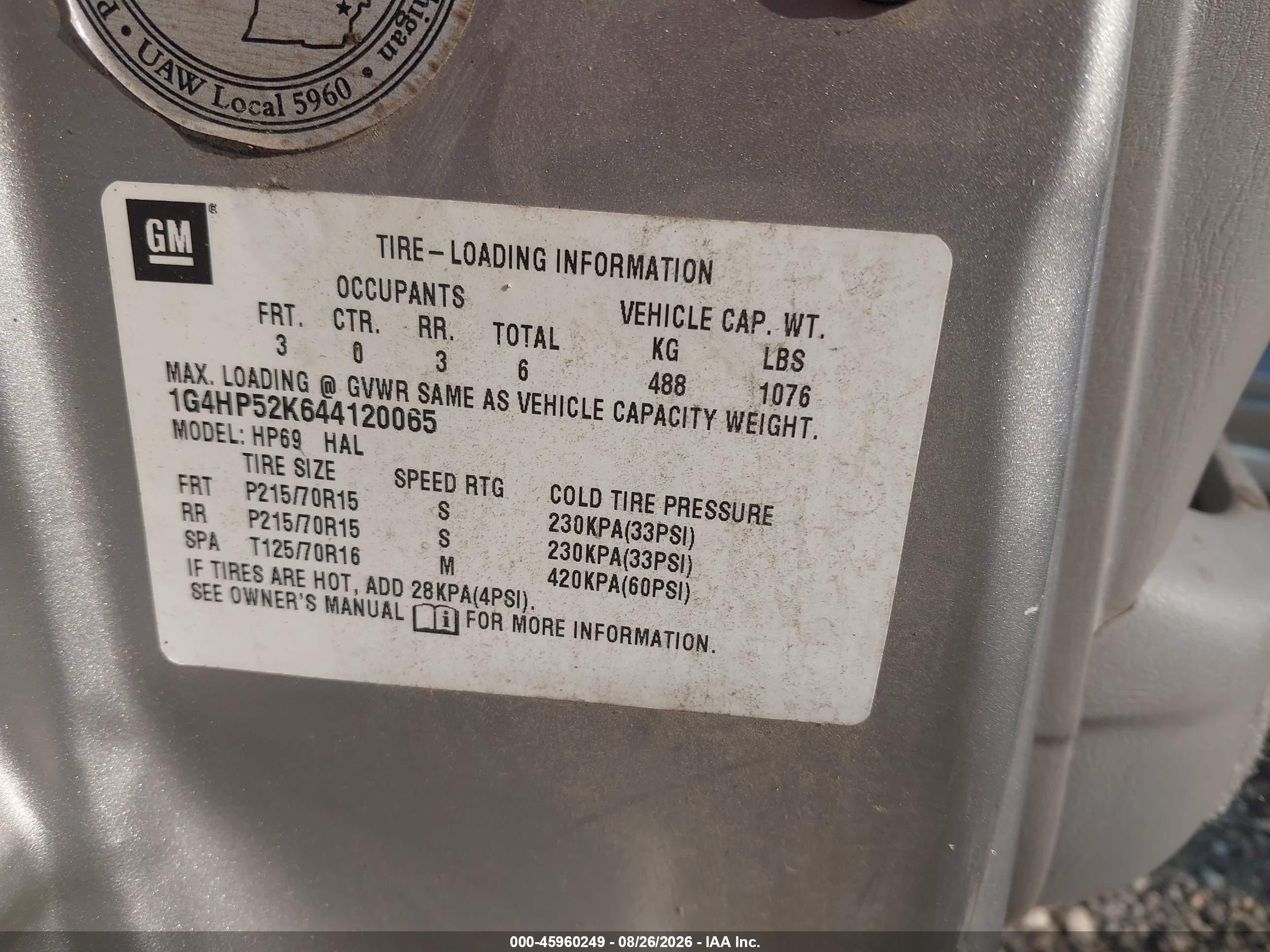 2004 Buick Lesabre Custom Champagne vin: 1G4HP52K644120065
