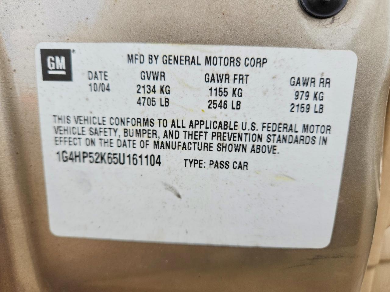 2005 Buick Lesabre Custom Gold vin: 1G4HP52K65U161104