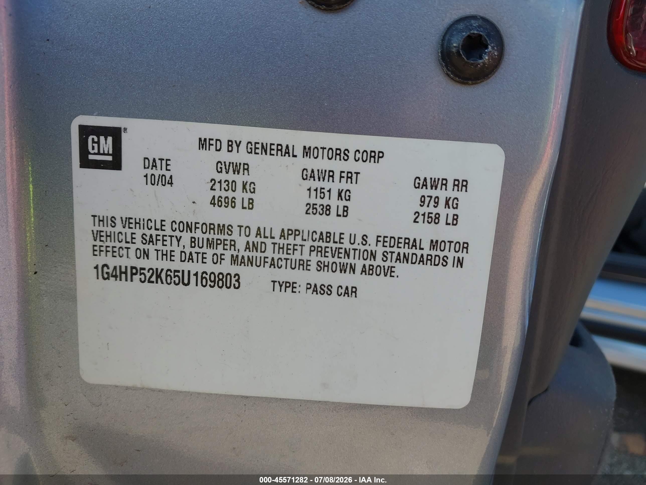 2005 Buick Lesabre Custom Teal vin: 1G4HP52K65U169803