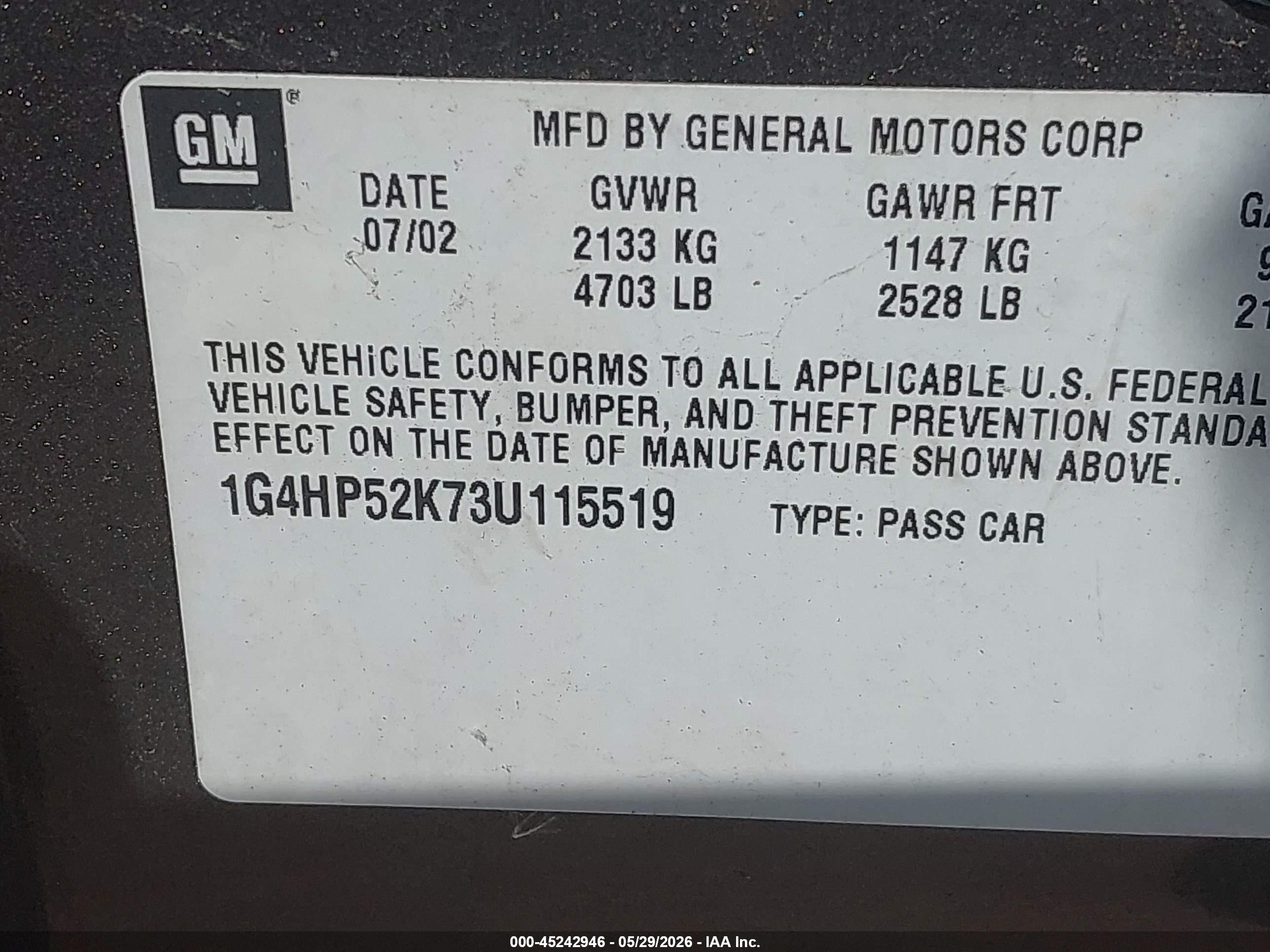 2003 Buick Lesabre Custom Gray vin: 1G4HP52K73U115519