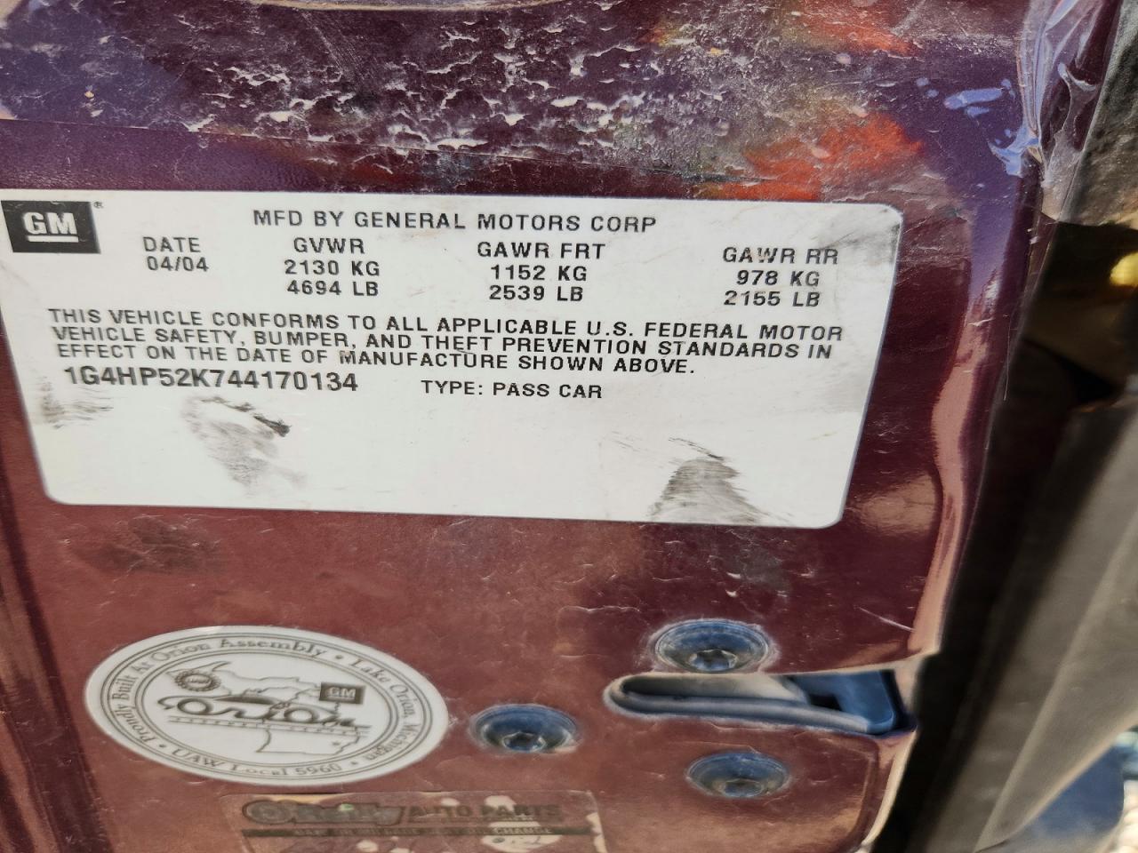 2004 Buick Lesabre Custom Burgundy vin: 1G4HP52K744170134