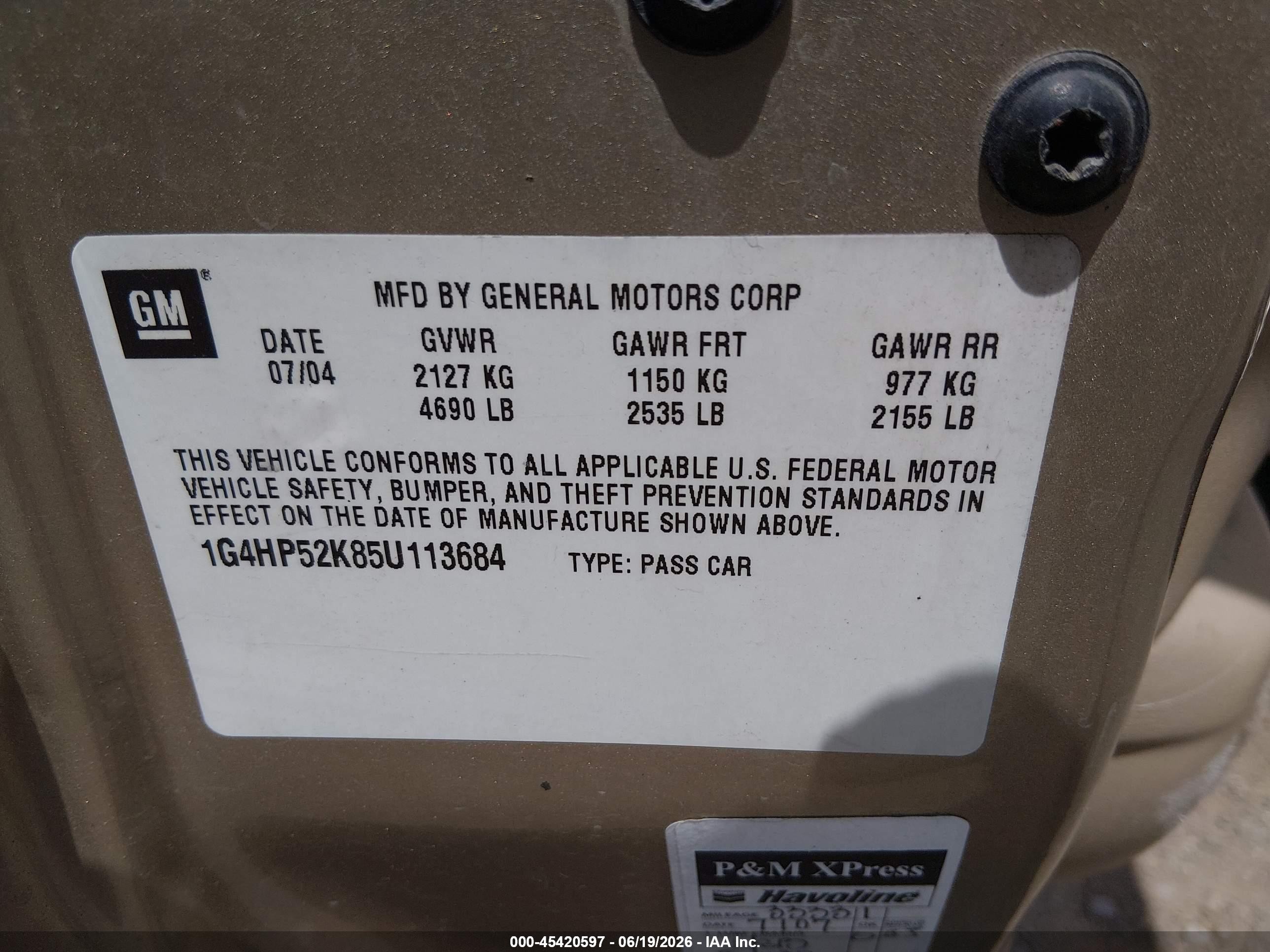2005 Buick Lesabre Custom Gold vin: 1G4HP52K85U113684