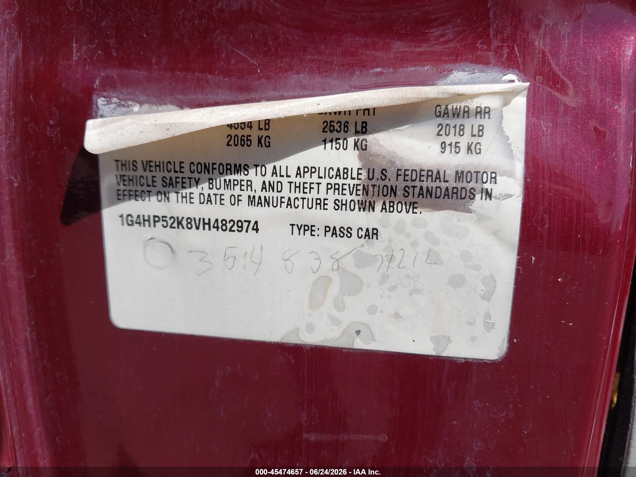 1997 Buick Lesabre Custom Бордовый vin: 1G4HP52K8VH482974