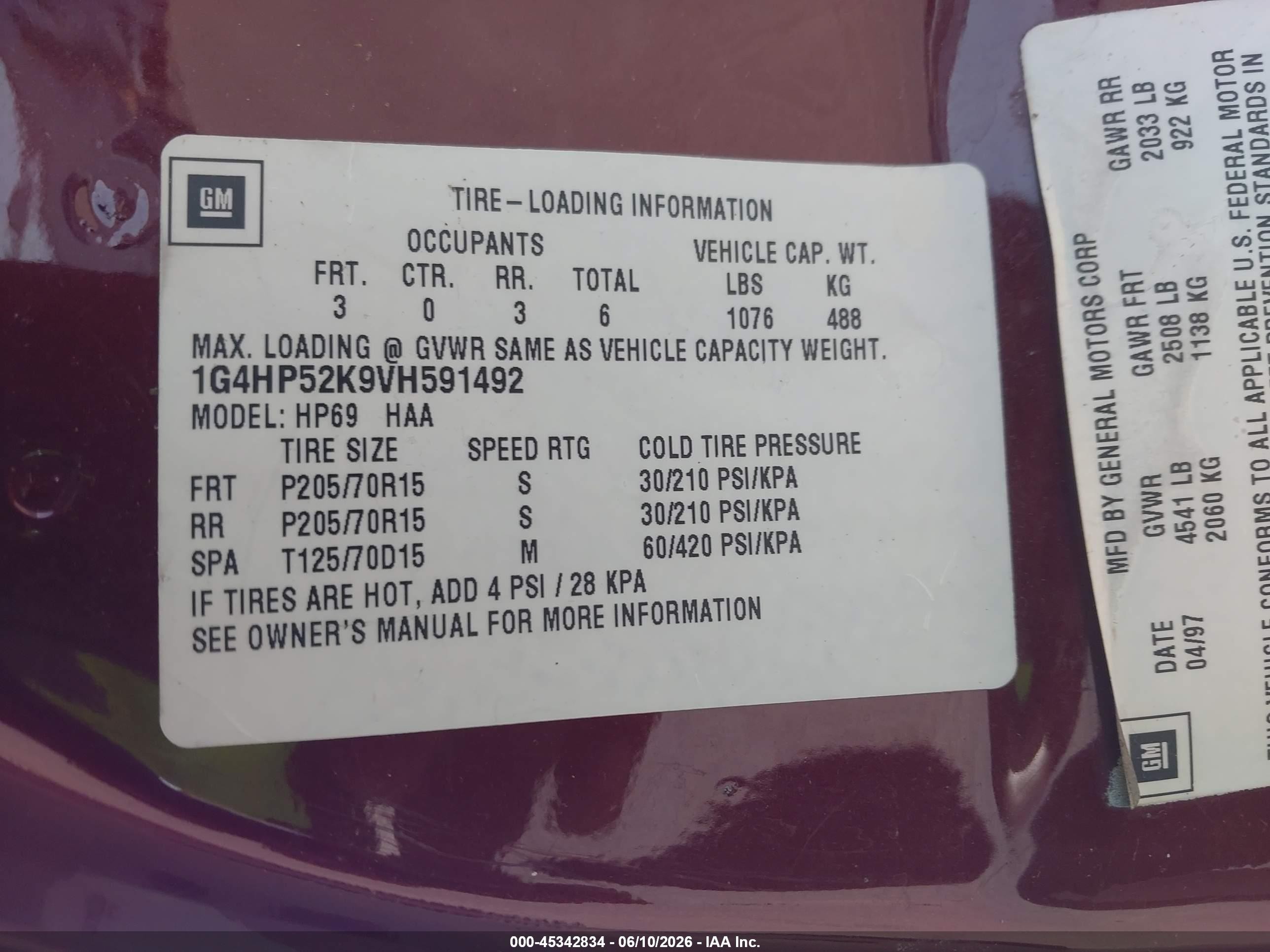 1997 Buick Lesabre Custom Maroon vin: 1G4HP52K9VH591492