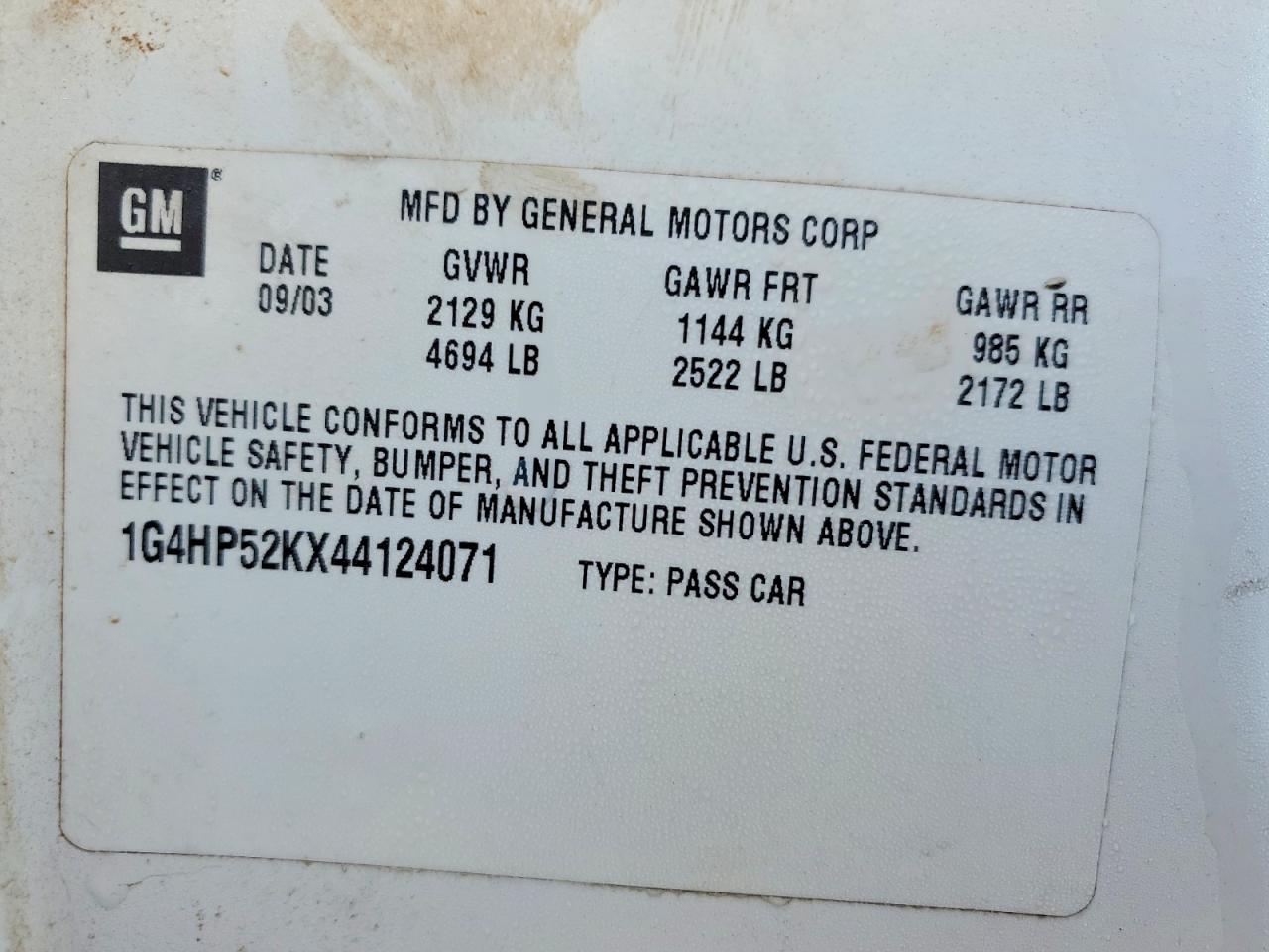 2004 Buick Lesabre Custom White vin: 1G4HP52KX44124071