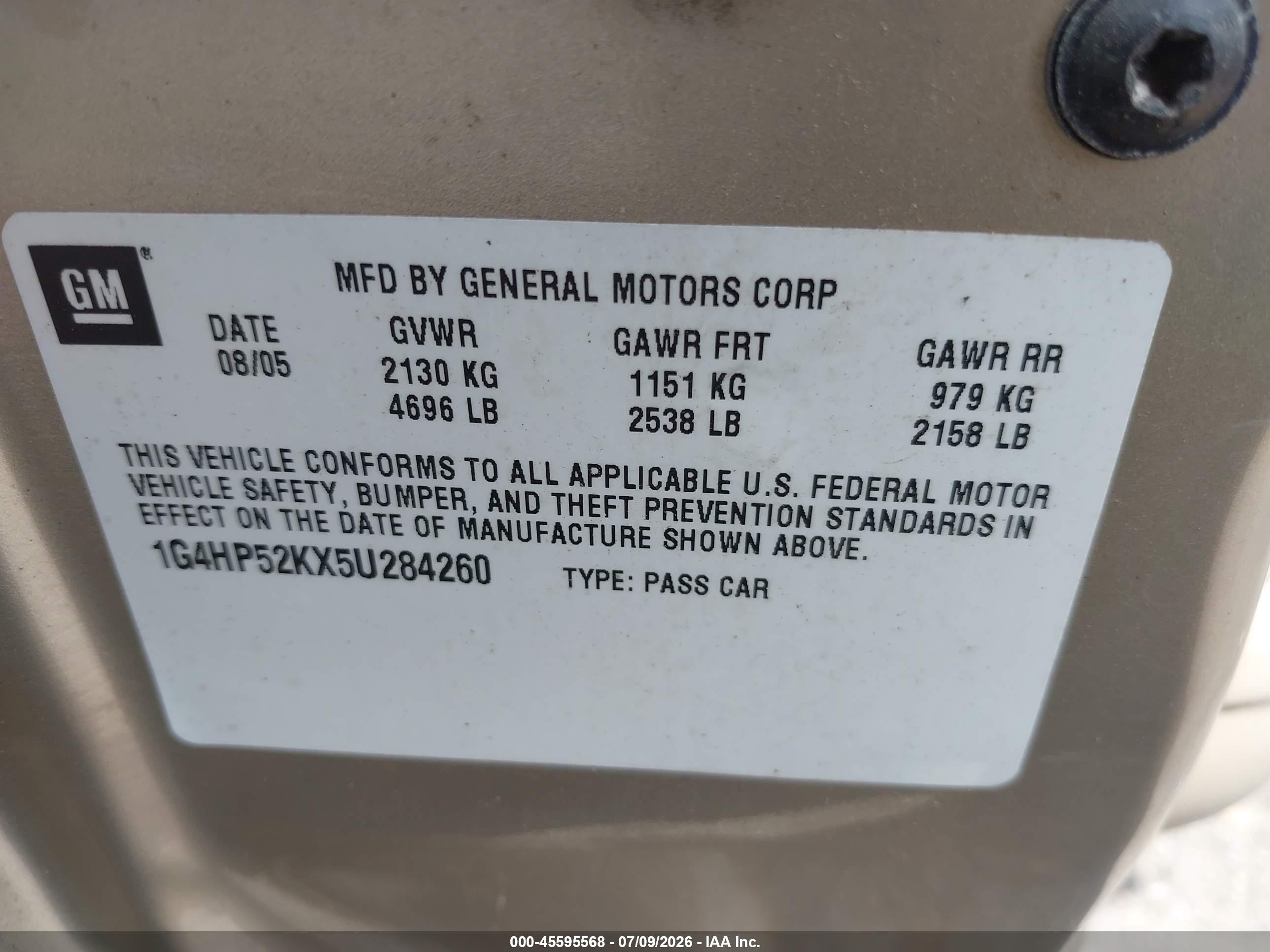 2005 Buick Lesabre Custom Gold vin: 1G4HP52KX5U284260