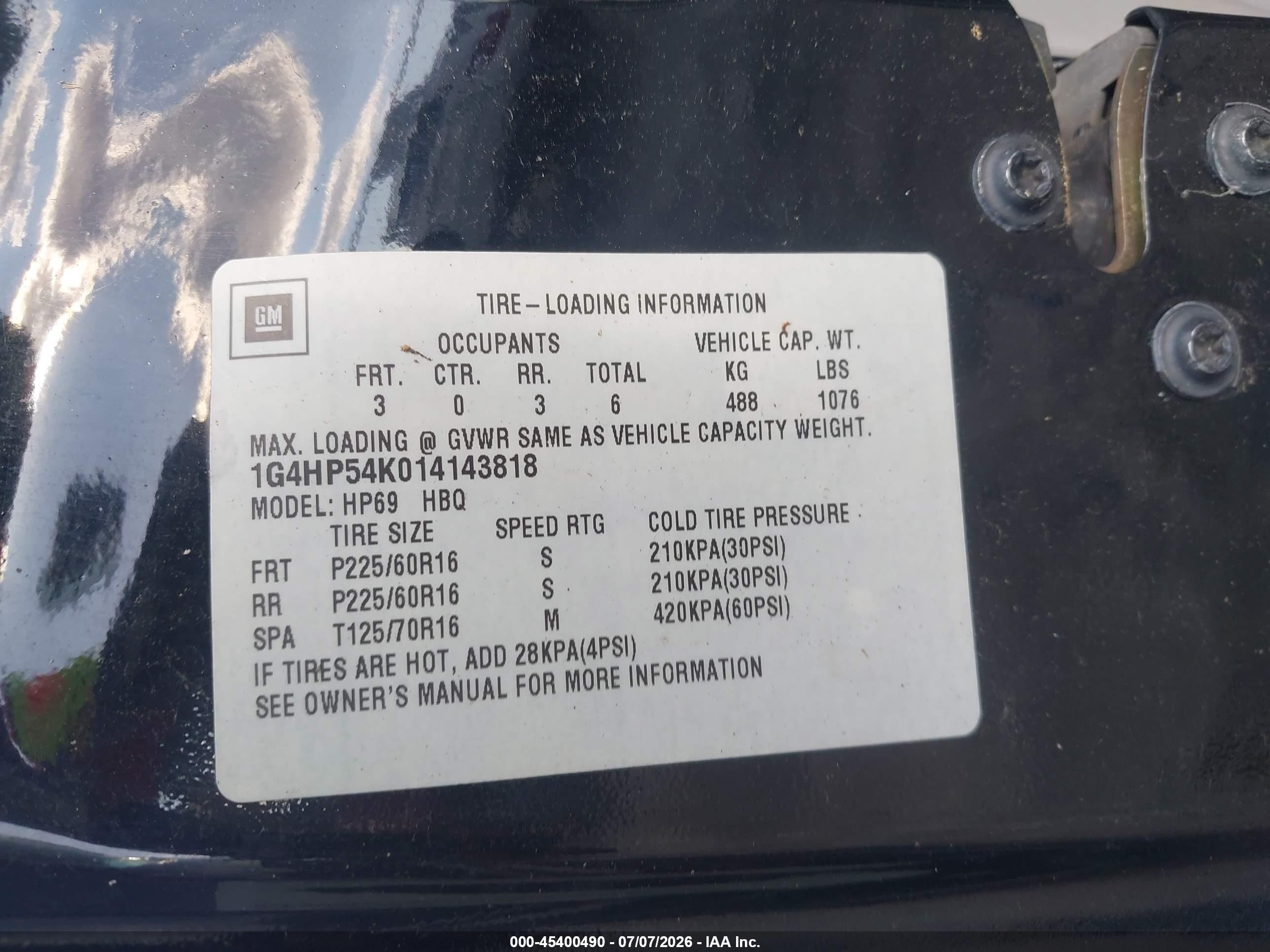 2001 Buick Lesabre Custom Black vin: 1G4HP54K014143818