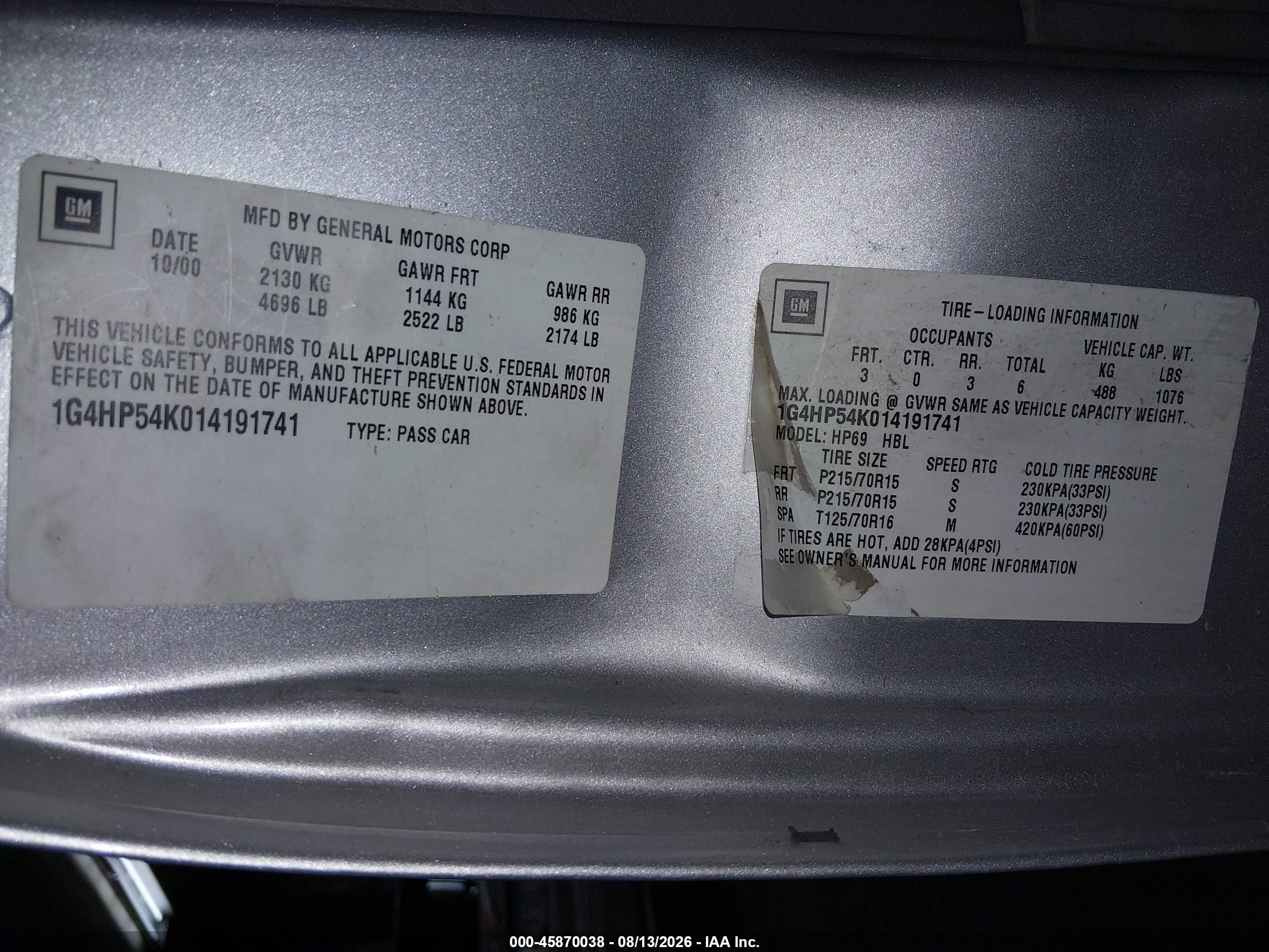 2001 Buick Lesabre Custom Silver vin: 1G4HP54K014191741
