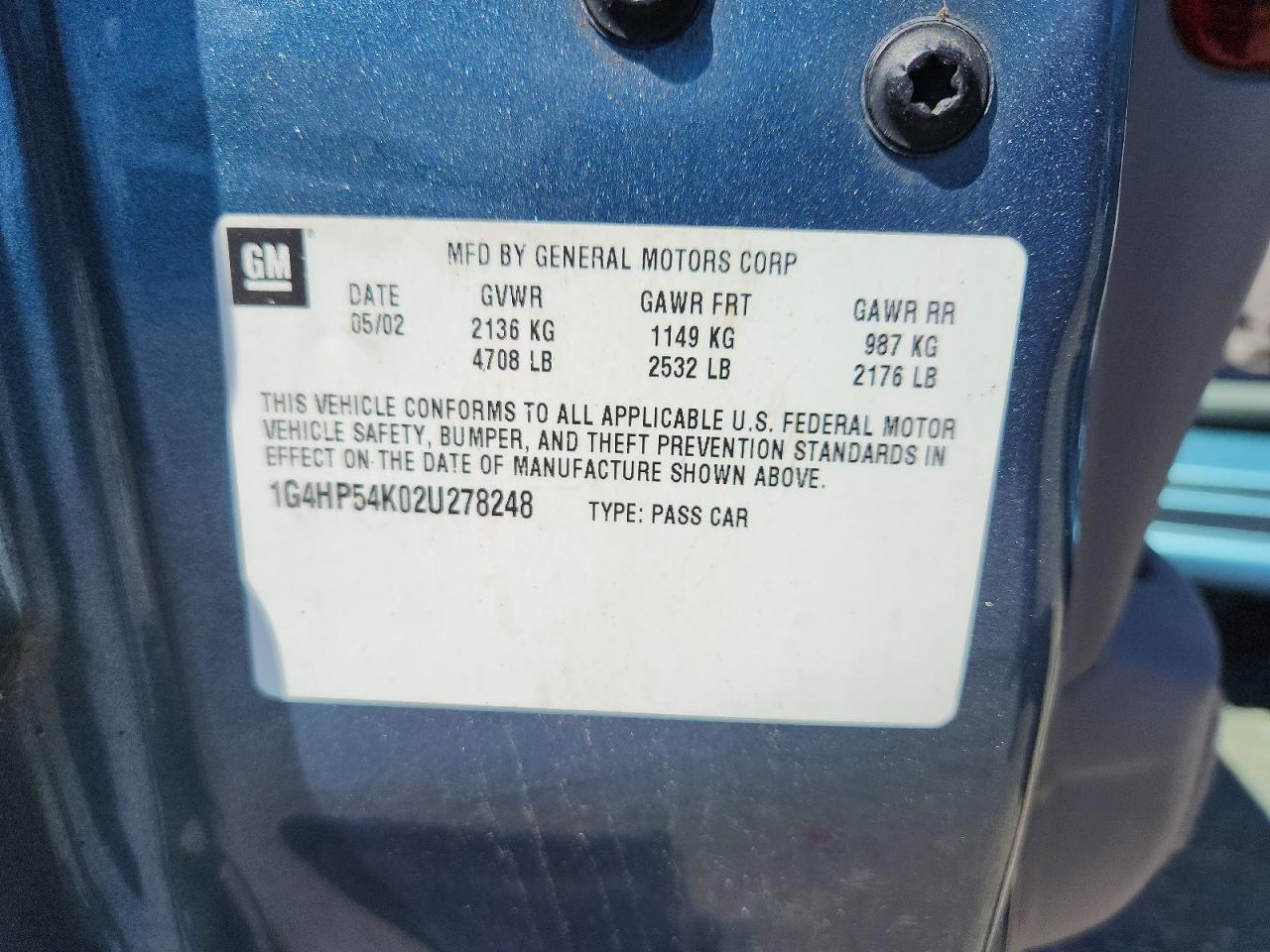 2002 Buick Lesabre Custom Blue vin: 1G4HP54K02U278248