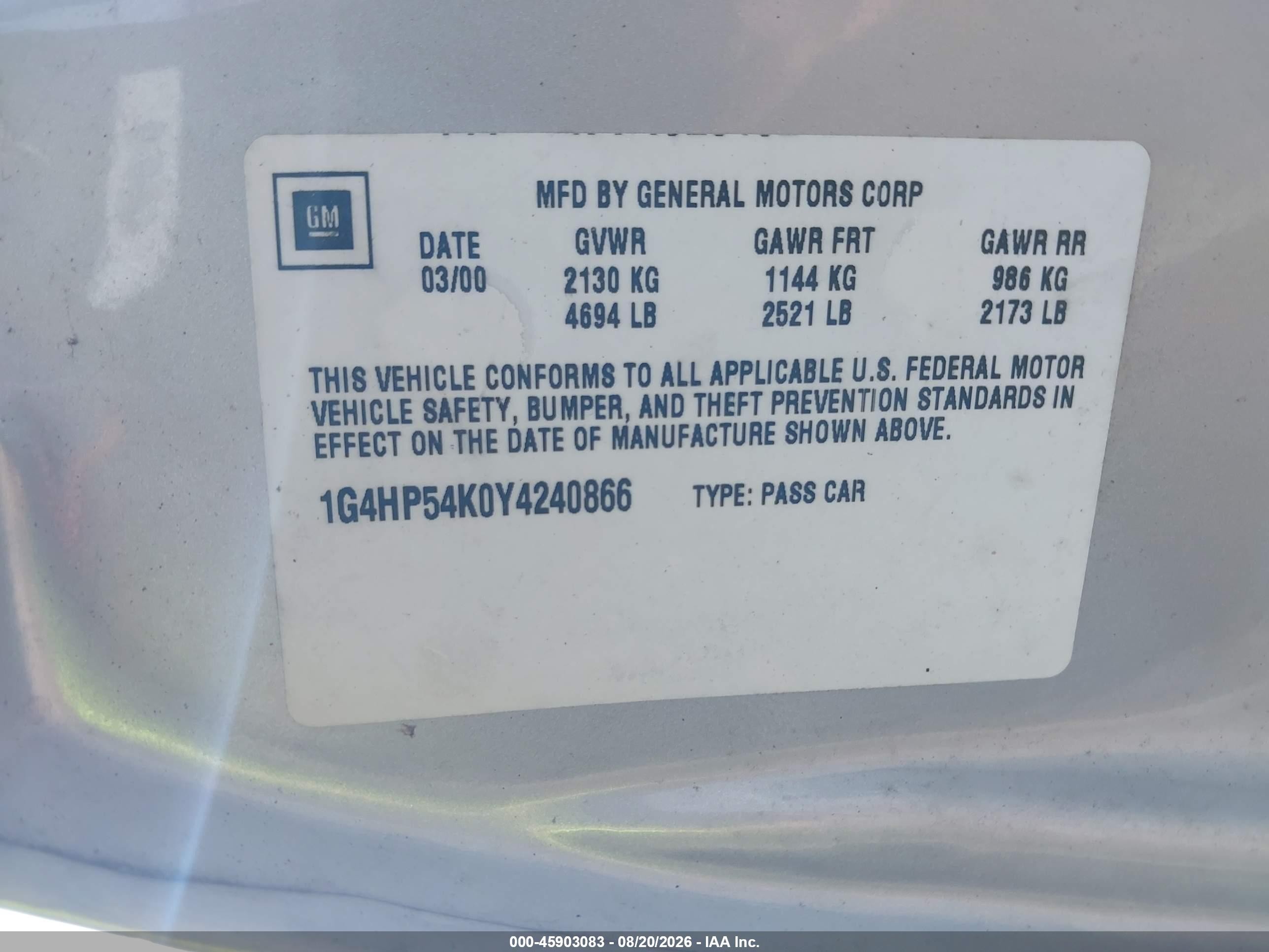2000 Buick Lesabre Custom Silver vin: 1G4HP54K0Y4240866