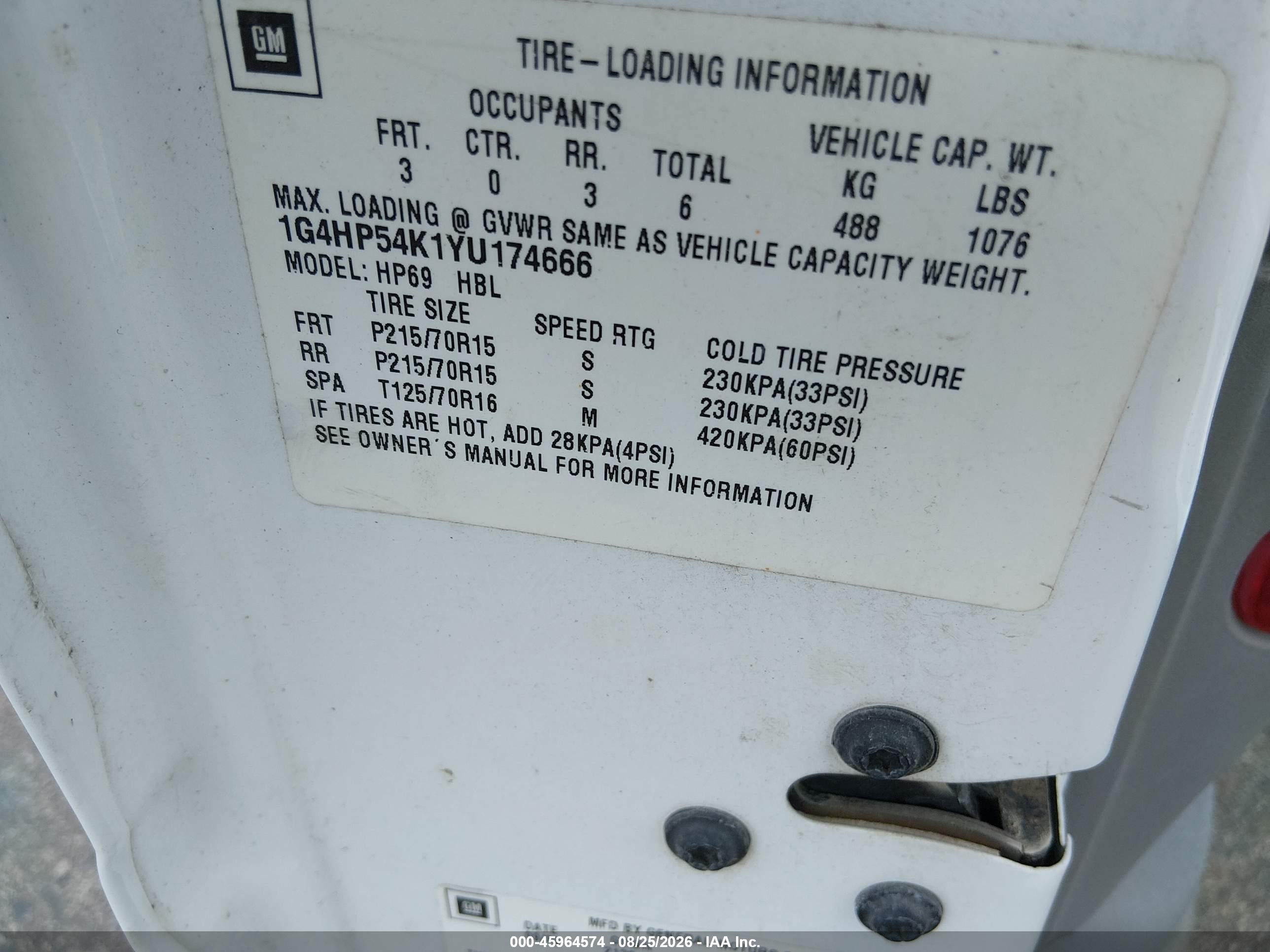 2000 Buick Lesabre Custom White vin: 1G4HP54K1YU174666