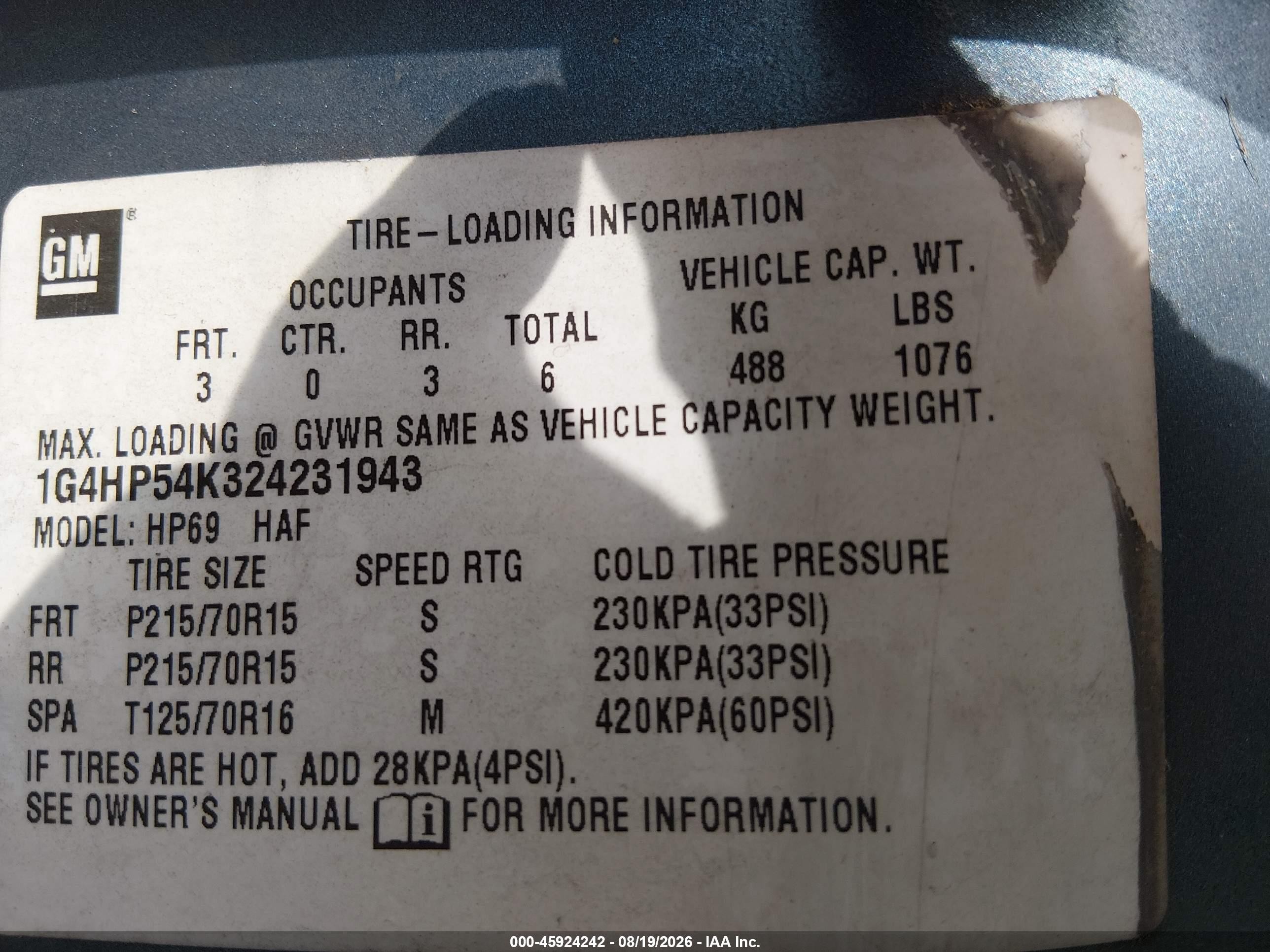 2002 Buick Lesabre Custom Blue vin: 1G4HP54K324231943