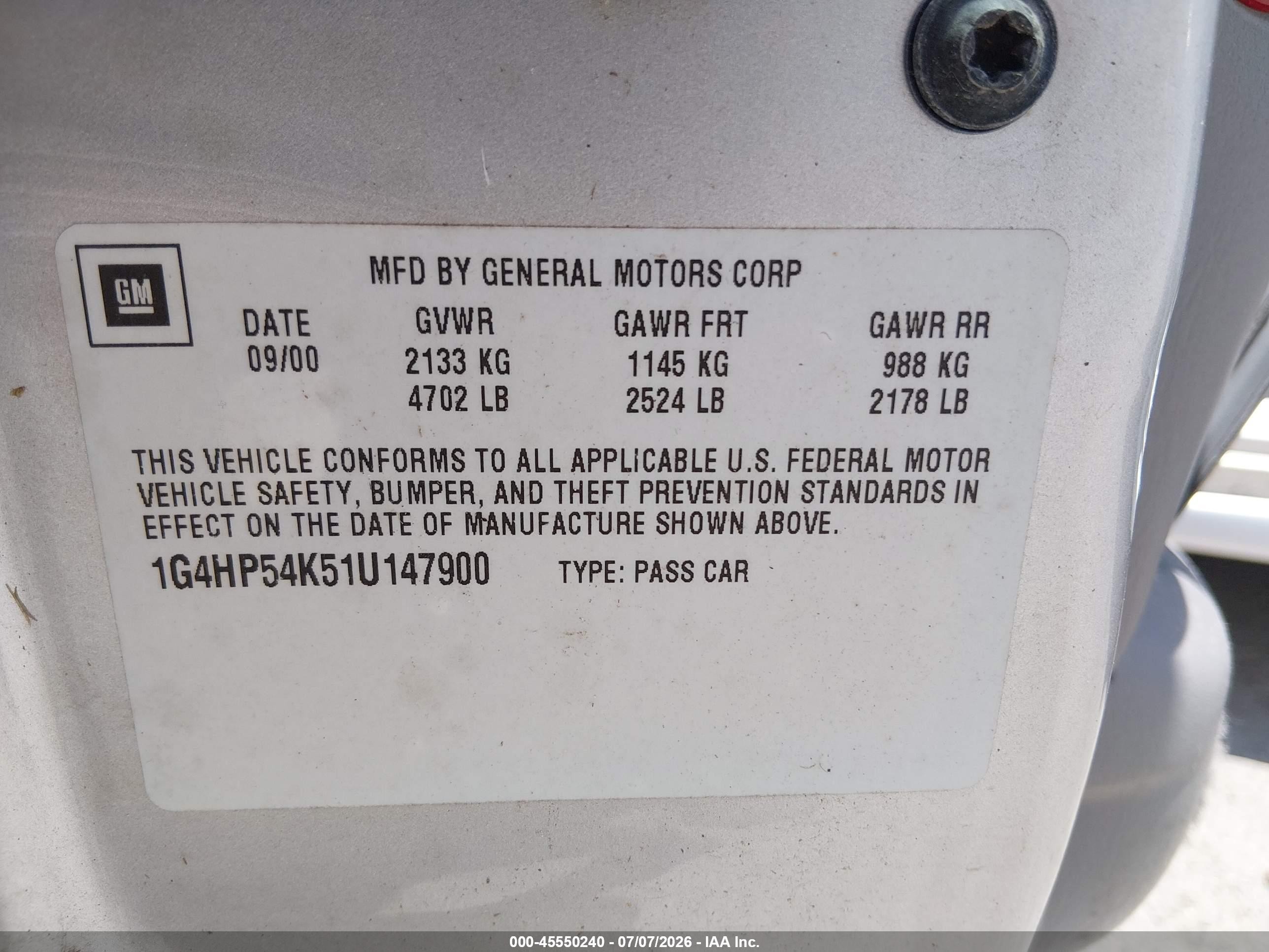 2001 Buick Lesabre Custom Silver vin: 1G4HP54K51U147900