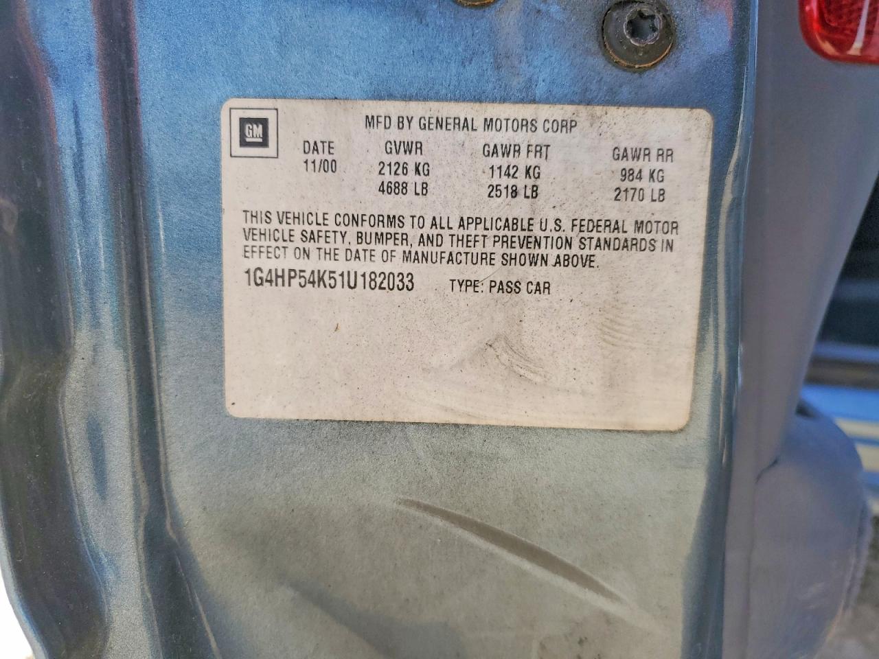 2001 Buick Lesabre Custom Blue vin: 1G4HP54K51U182033