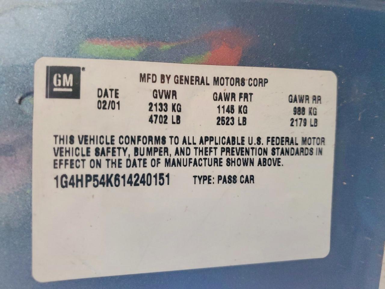 2001 Buick Lesabre Custom Blue vin: 1G4HP54K614240151