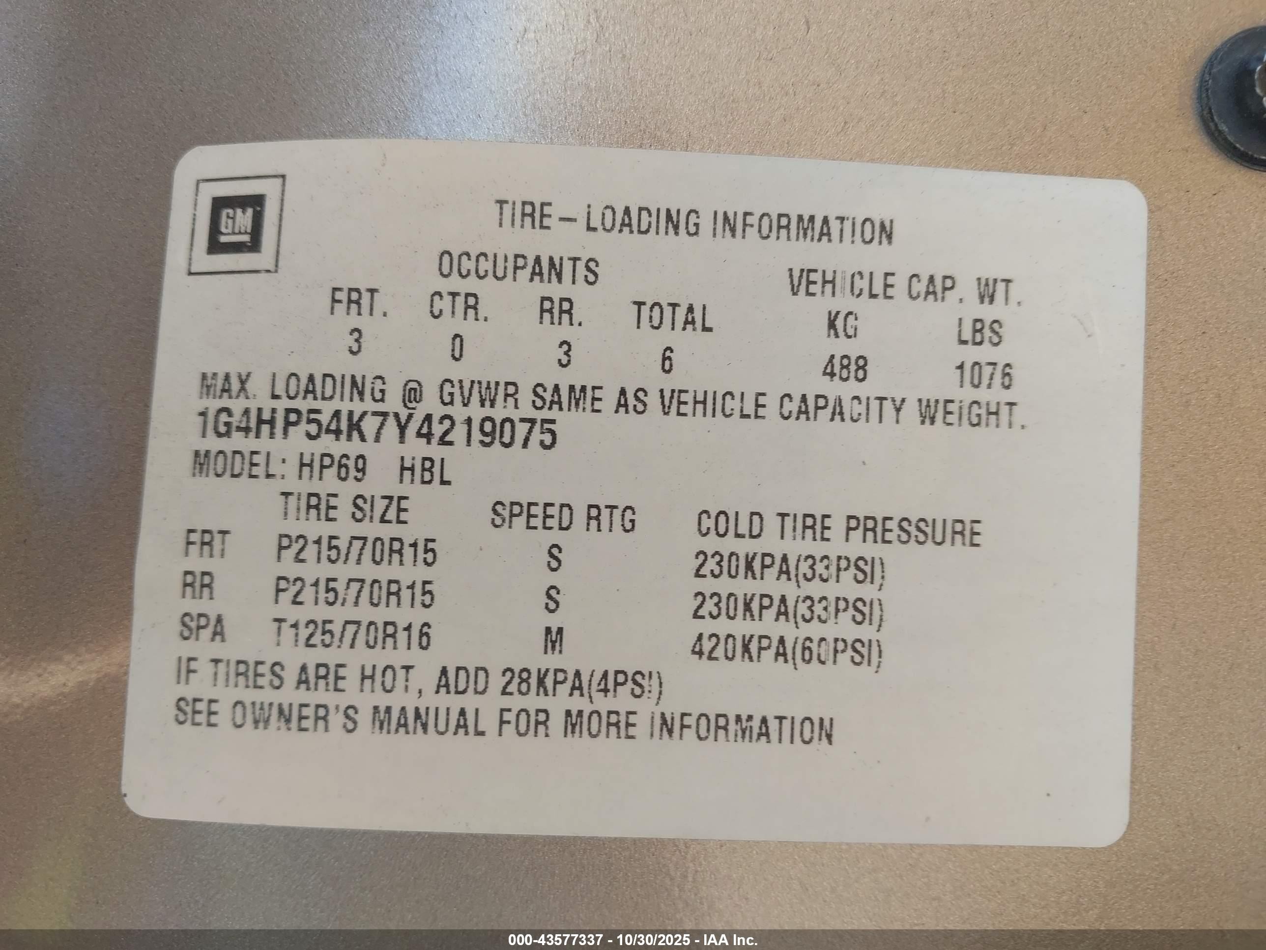 2000 Buick Lesabre Custom Beige vin: 1G4HP54K7Y4219075