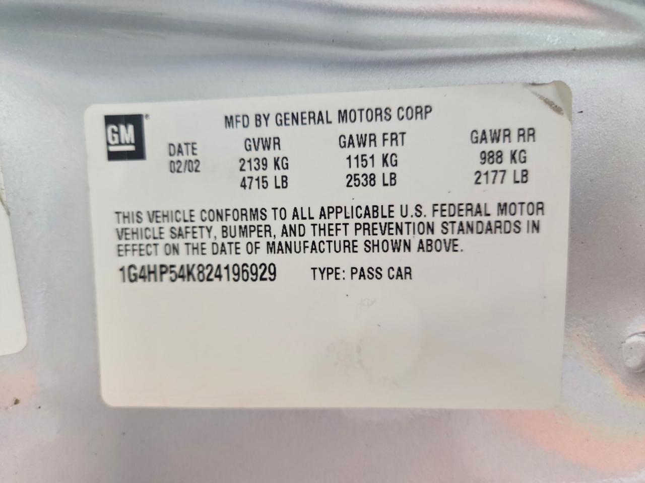 2002 Buick Lesabre Custom Silver vin: 1G4HP54K824196929