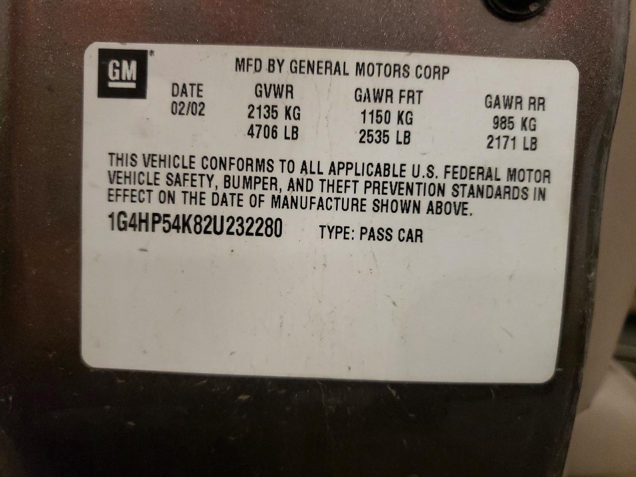 2002 Buick Lesabre Custom Gold vin: 1G4HP54K82U232280