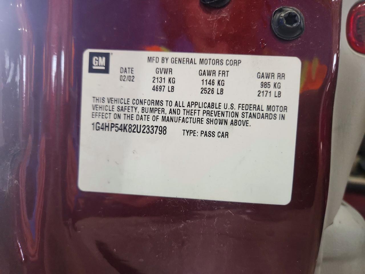 2002 Buick Lesabre Custom Burgundy vin: 1G4HP54K82U233798