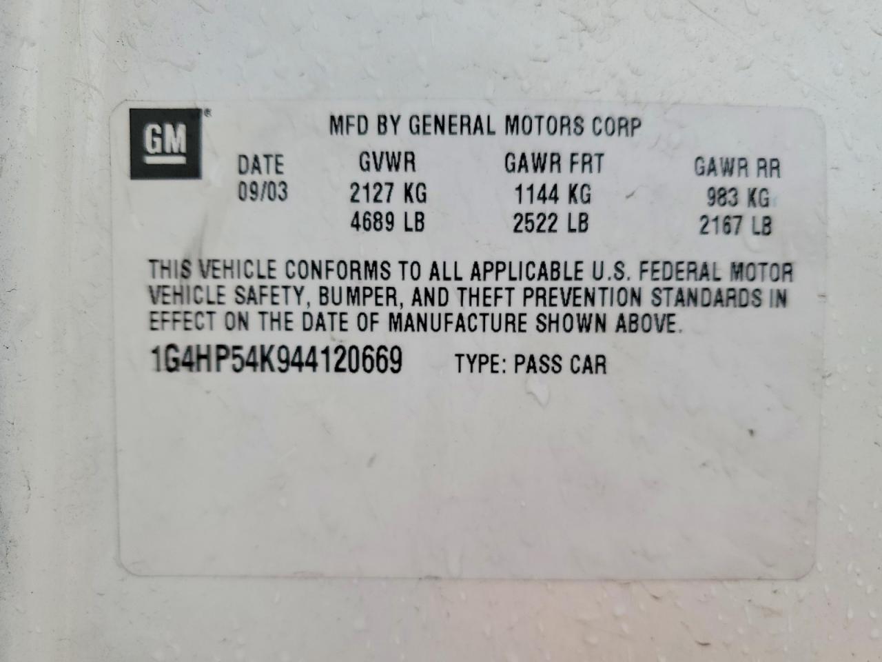 2004 Buick Lesabre Custom White vin: 1G4HP54K944120669