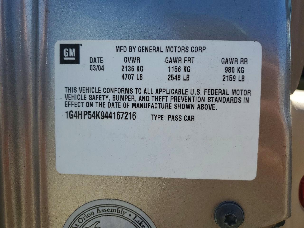 2004 Buick Lesabre Custom Tan vin: 1G4HP54K944167216