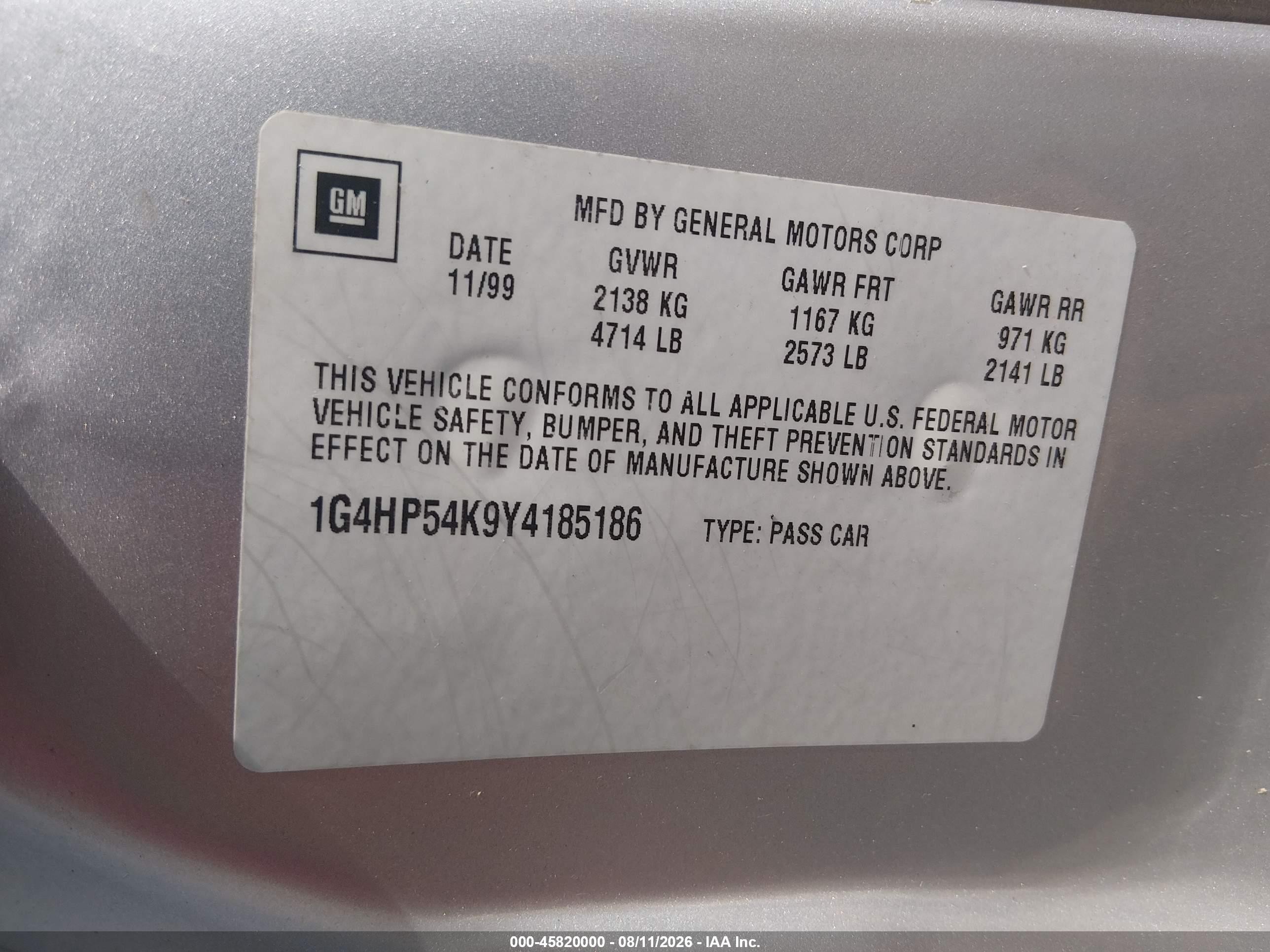 2000 Buick Lesabre Custom Silver vin: 1G4HP54K9Y4185186