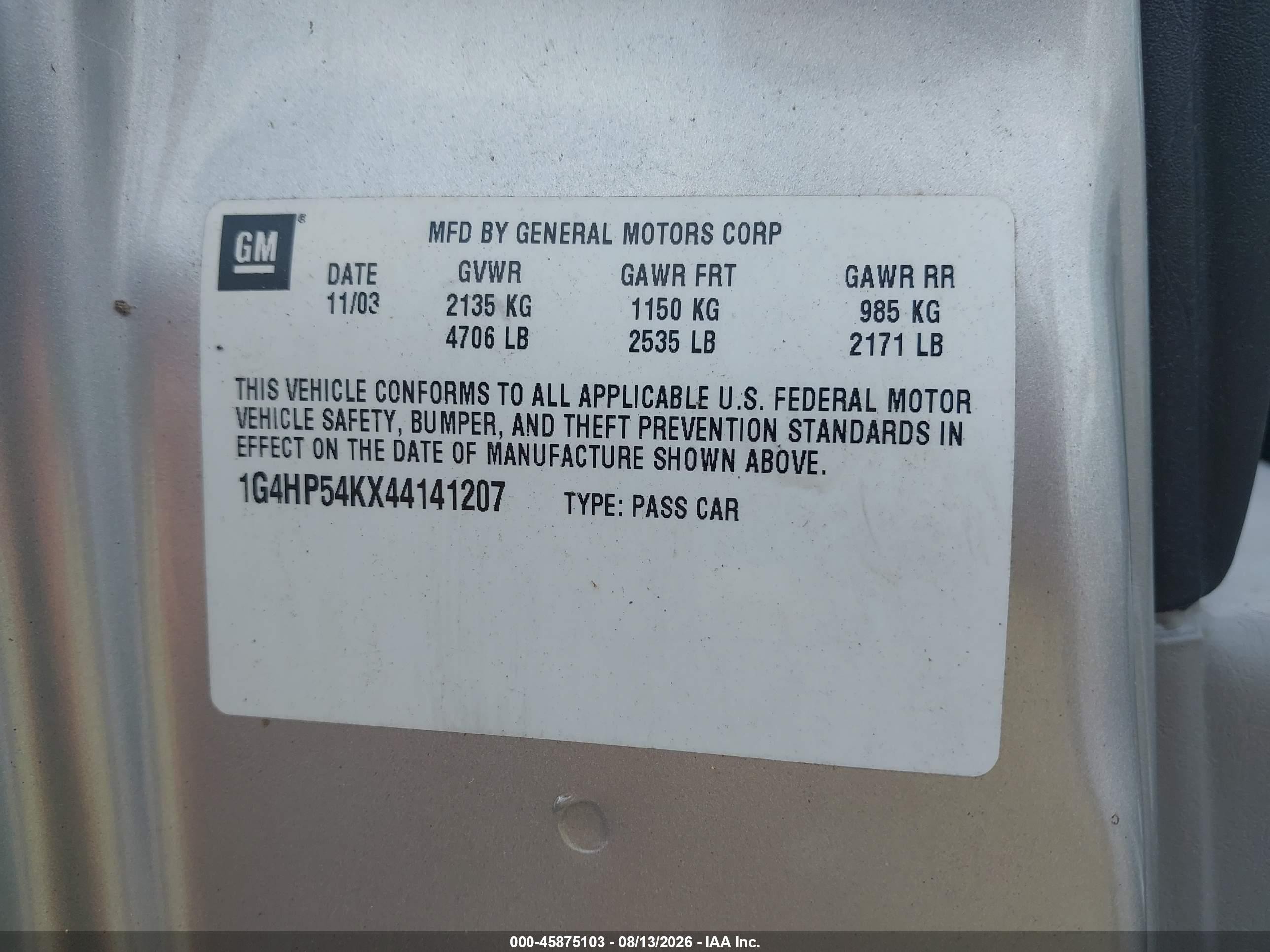 2004 Buick Lesabre Custom Silver vin: 1G4HP54KX44141207