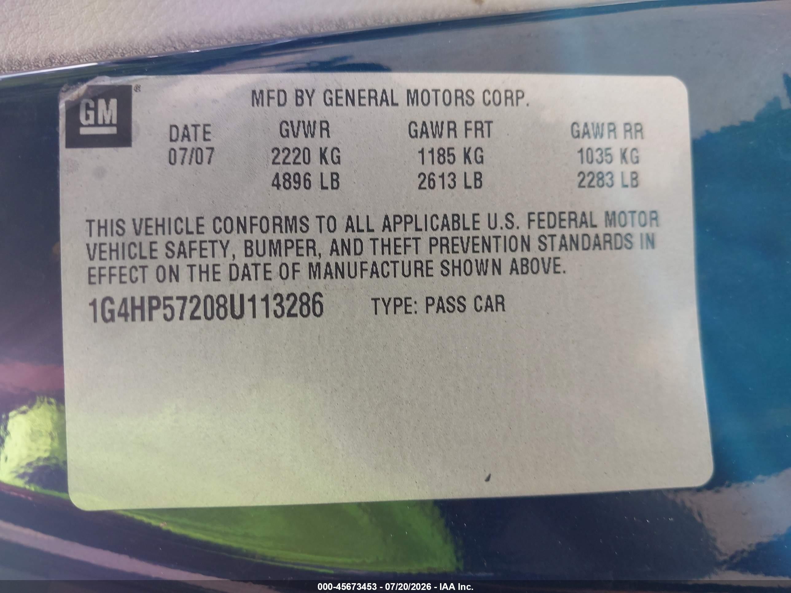 2008 Buick Lucerne Cx Синий vin: 1G4HP57208U113286
