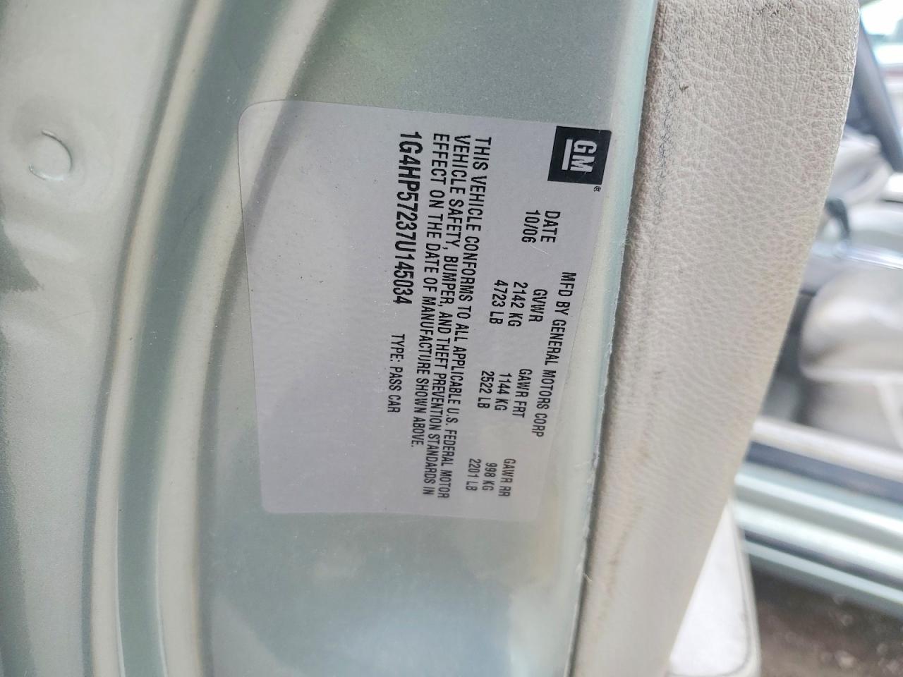 2007 Buick Lucerne Cx Green vin: 1G4HP57237U145034
