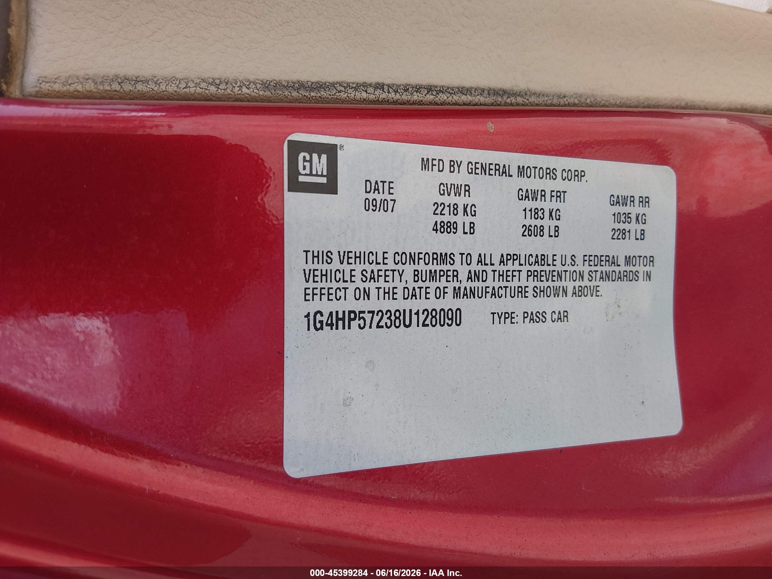 2008 Buick Lucerne Cx Red vin: 1G4HP57238U128090