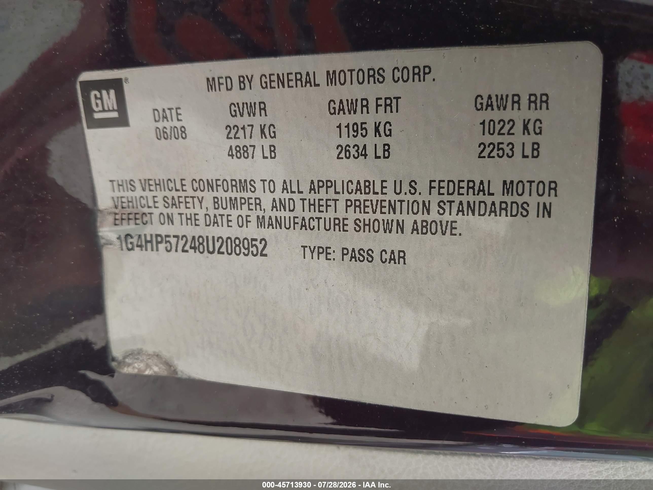 2008 Buick Lucerne Cx Purple vin: 1G4HP57248U208952