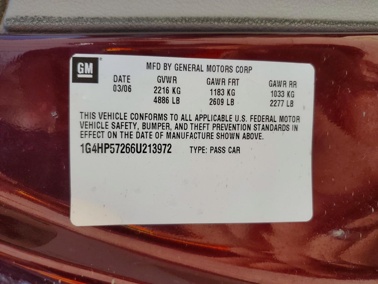 2006 Buick Lucerne Cx Burgundy vin: 1G4HP57266U213972