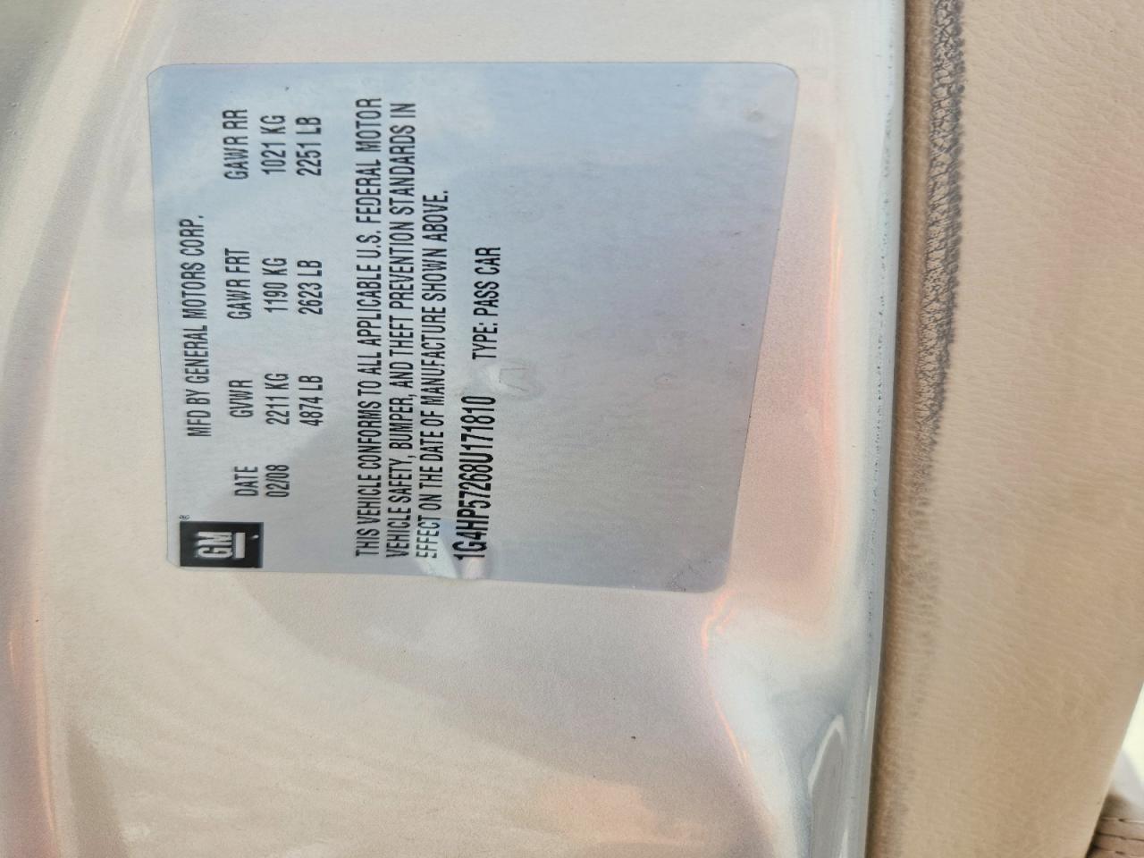 2008 Buick Lucerne Cx Золотой vin: 1G4HP57268U171810